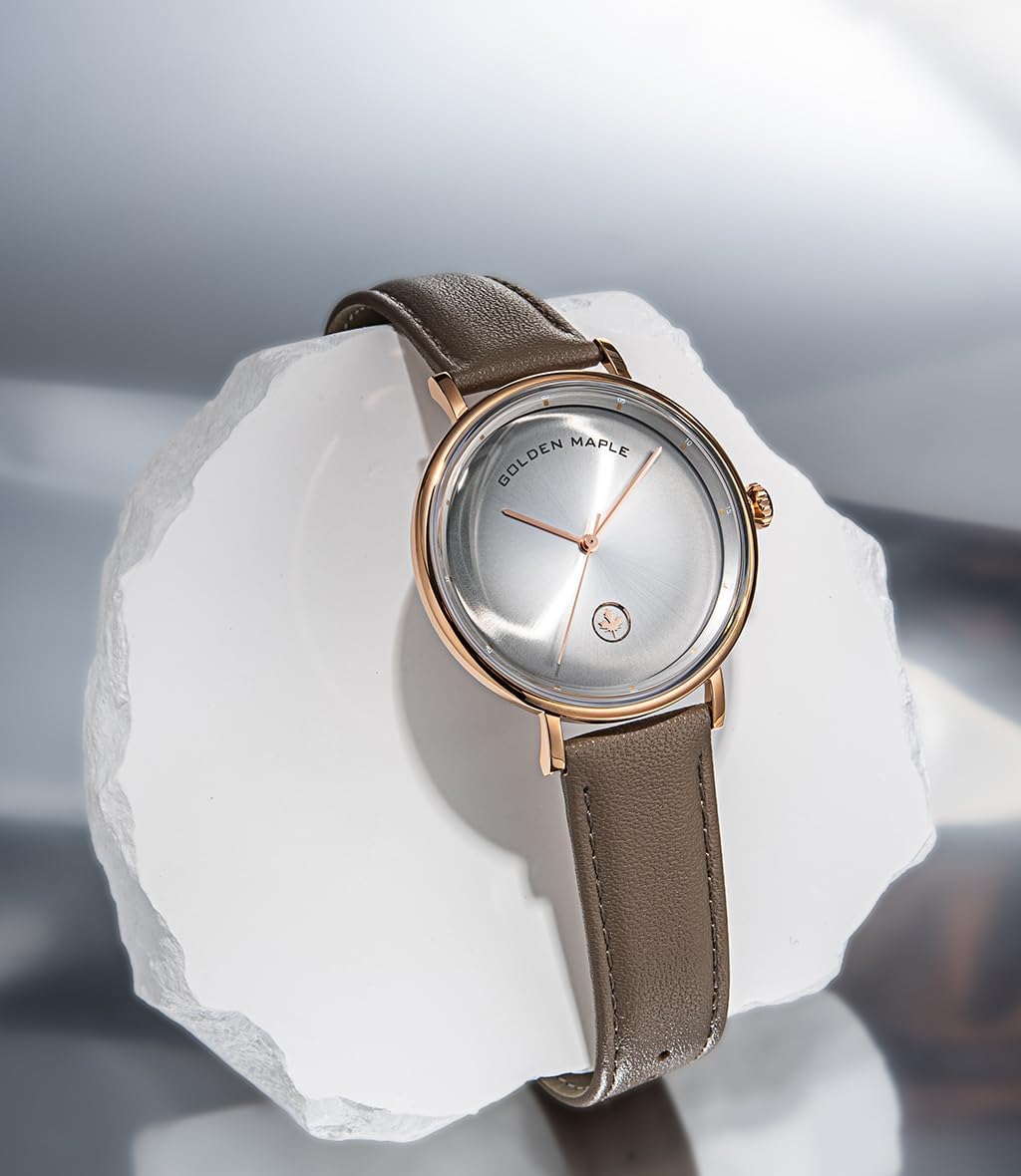 GOLDEN MAPLE Women‘s Watch, Quartz Movement, Minimalist Style Leather Strap - Image 3