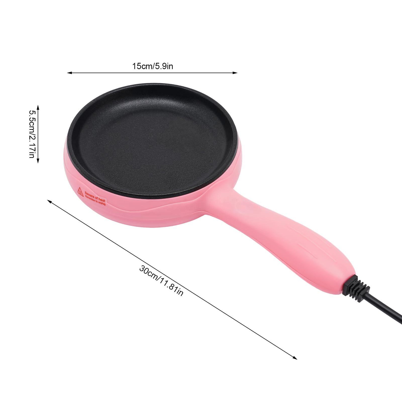 450W Electric Skillet Mini Frying Pan, 6 Inch Mini Skillet Electric, 110V Small Electric Frying Pan for Frying Eggs, Dumplings, Bacon, Sausage(Pink)