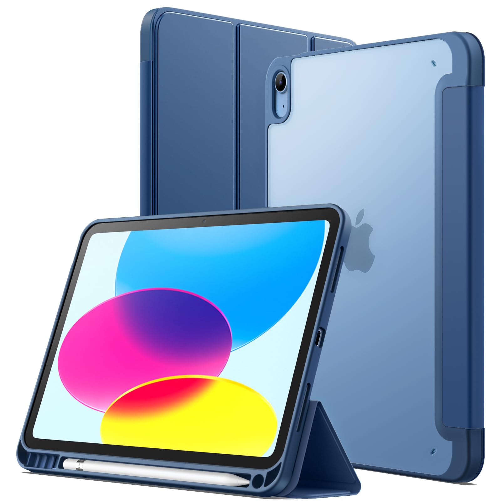 JETech Matte Case for iPad (A16) 11th/10th Generation (2025/2022) with Pencil Holder, Frosted Translucent Back Slim Stand Protective Tablet Cover (Navy)