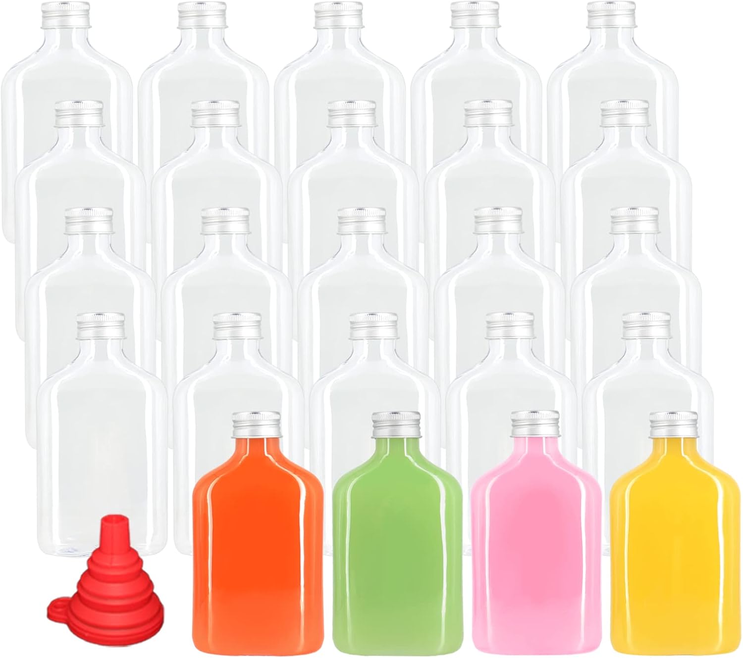 24 Pack 8oz Plastic Juice Bottles with Caps, Flat Juice Bottles Beverage Containers Plastic Flask Bottles for Drinks,Juicing,Beverage