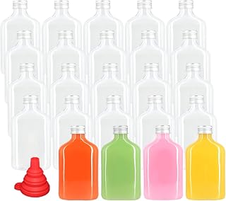 24 Pack 8oz Plastic Juice Bottles with Caps, Flat Juice Bottles Beverage Containers Plastic Flask Bottles for Drinks,Juicing,Beverage