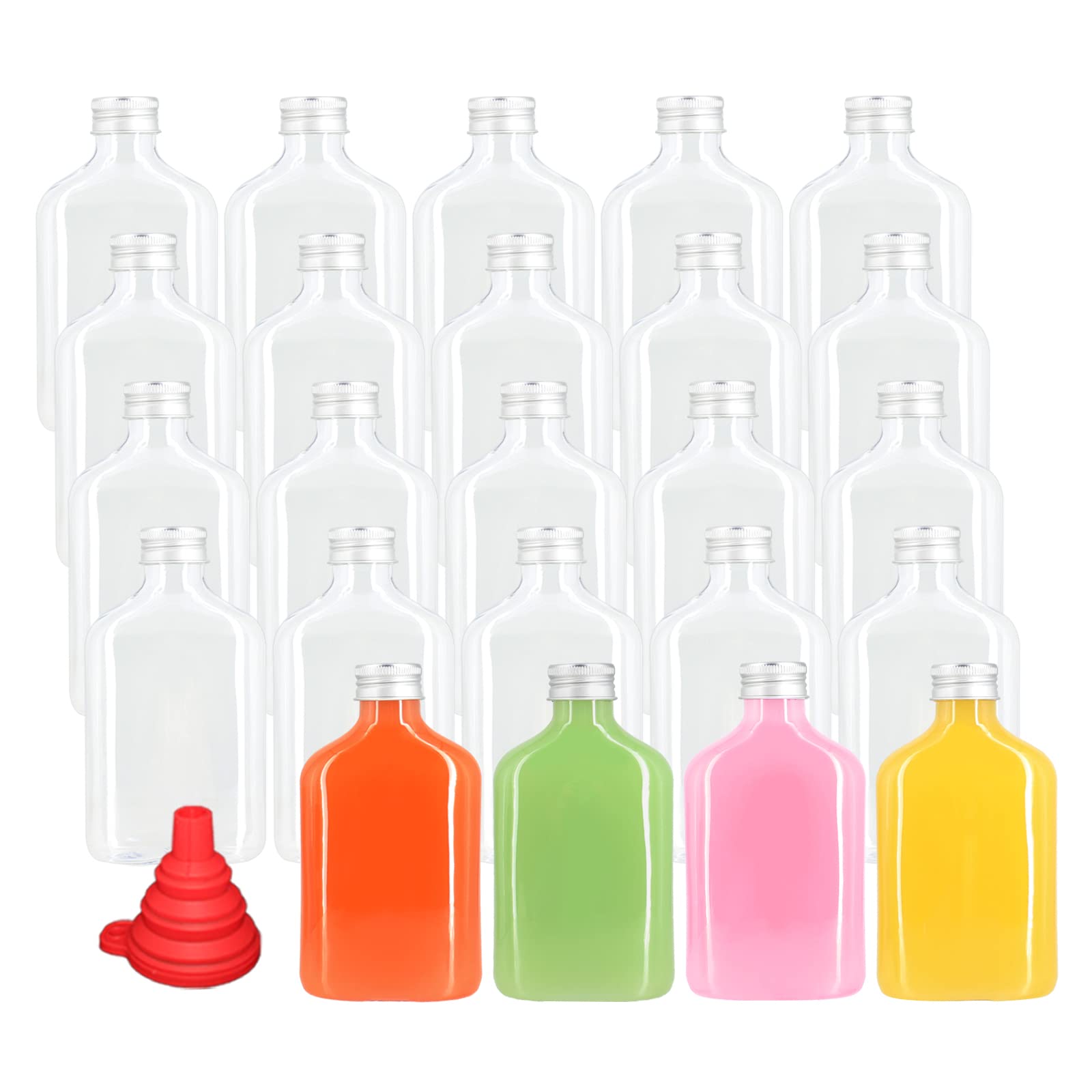 ZMYBCPACK24 Pack 8oz Plastic Flat Juice Bottles with Caps, Ideal for Juices, Smoothies, Beverage Consumption