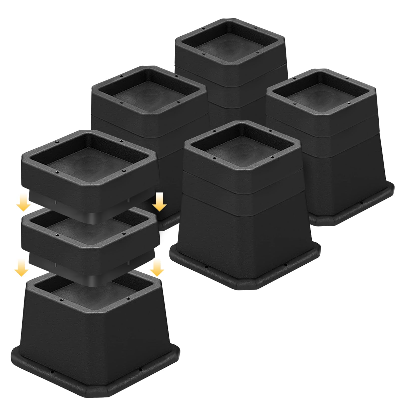 MYMULIKE Adjustable Bed Risers 4 Inch,Furnitures Risers Heavy-Duty Bed Elevator Blocks for Furniture Elevation of Sofa, Chair, Desk, Table - Black (2/3/4 in Set of 4)