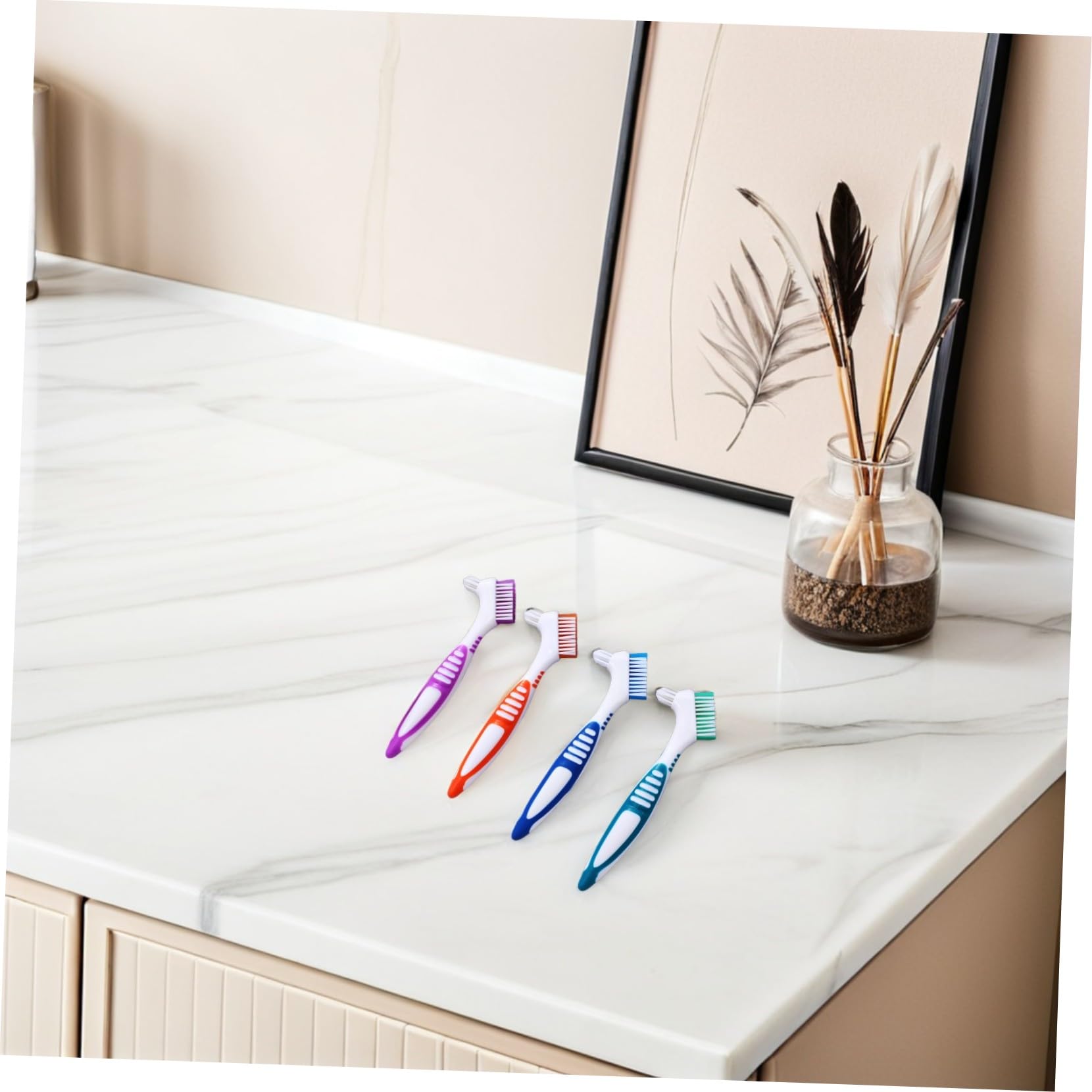 SOIMISS 12 Piezas Cepillo para Dentaduras con Doble Cabezal y Mango Ergonómico Cepillo y Duro para Limpieza Profunda de Prótesis Kit Portátil para Mayores Viaje
