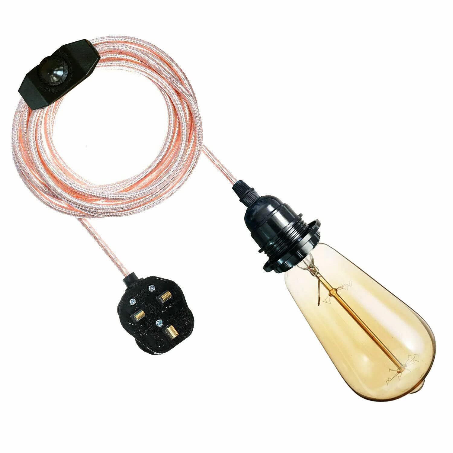 LEDSone Modern Plug In Pendant Lamp Light With 4M Fabric Flex Cable Set E27 Bulb Holder LED Bulb Easy Fit For Bedrooms Living Room Dining Areas Offices Cafés Bars