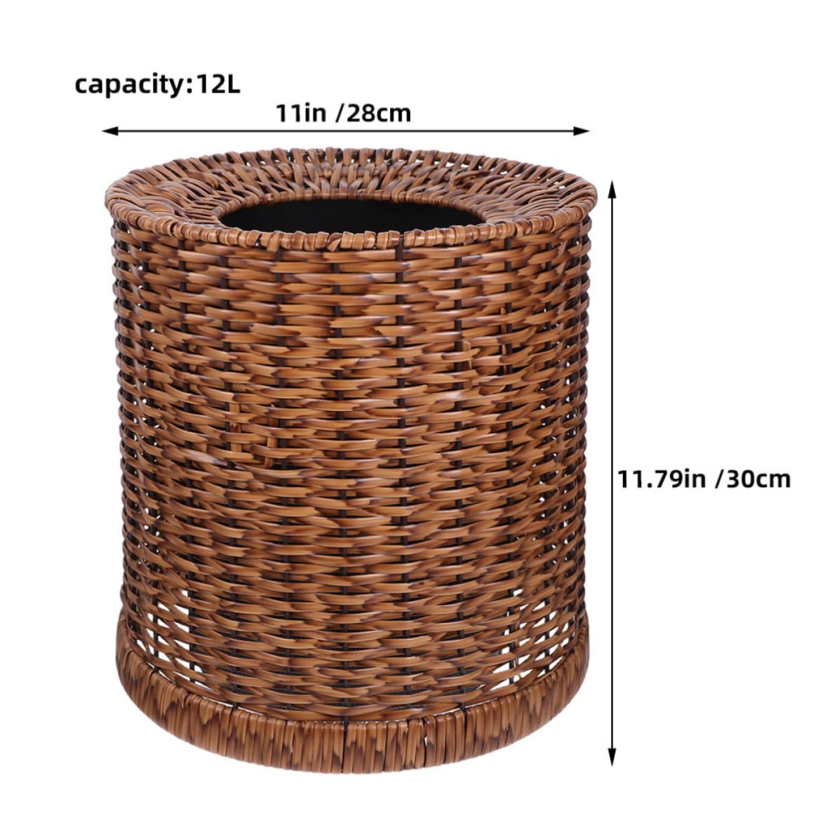 Kisangel Vintage Papierkorb aus Geflochtenem Material 12l Fassungsvermögen Leichter Abfalleimer fürs Badezimmer Robust und Leicht zu Reinigen für Zuhause und Hotel