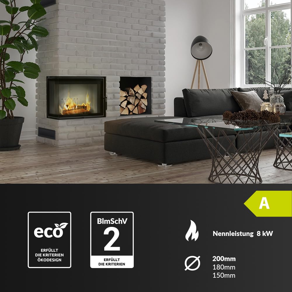 KRATKI Kamineinsatz Simple – 8 kW Holzofen-Einsatz mit seitlicher Verglasung – Türanschlag Links oder rechts – Energieeffizienzklasse A – 70,1 x 60 x 36 cm