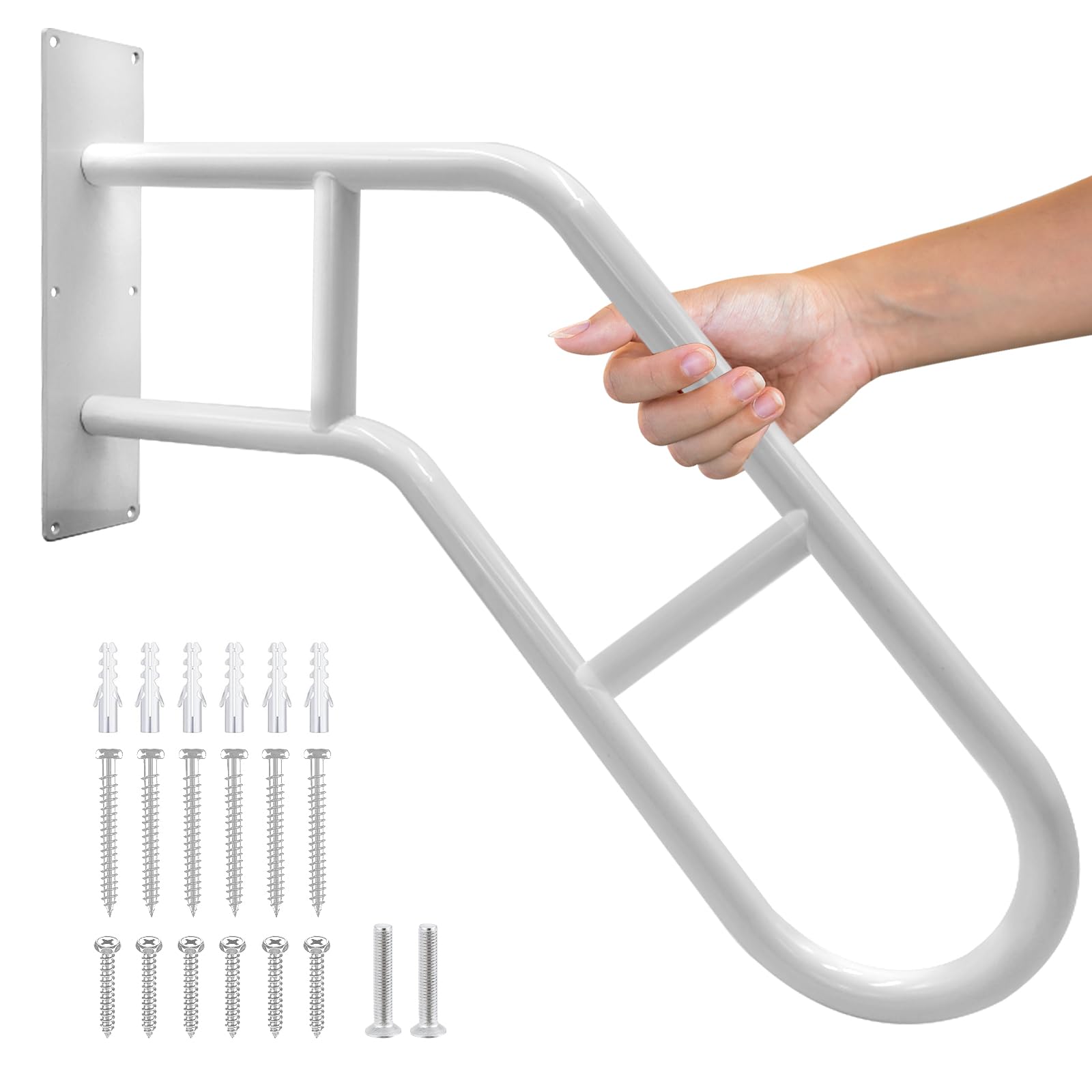 Outdoor handrail U-Shaped Wall Mount Handrail,Handrails for Outdoor Steps with Matte White Finished,Safety Grab Bar,Metal Railings for 1-3 Steps,Outside railings for Porch,Stair Handrails for Garden