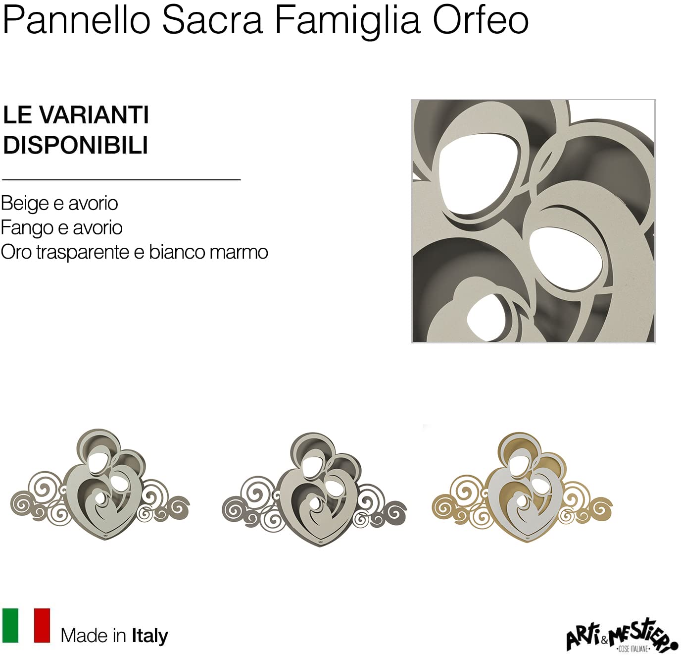 Arti & Mestieri Sacra Famiglia Orfeo - Pannello da parete di Design 100% Made in Italy - in Ferro, 80 x 50h cm (Fango e avorio)