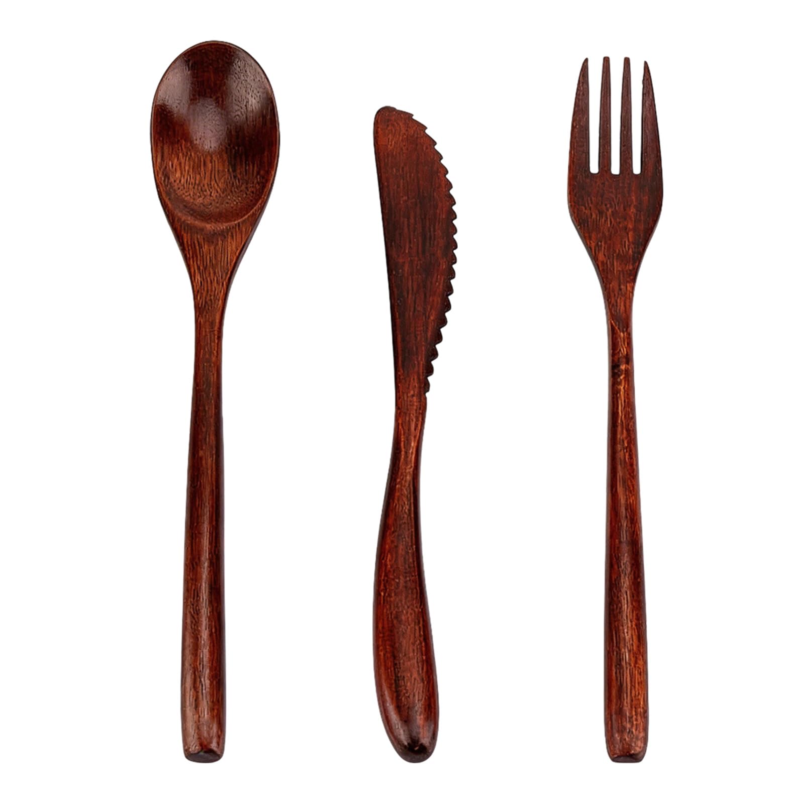 PureSphere Bamboo Travel Cutlery Set, 3-Piece Reusable Wooden Flatware with Knife Fork Spoon, Dishwasher Safe Portable Utensils for Camping, Office, School, Picnic & Daily Use