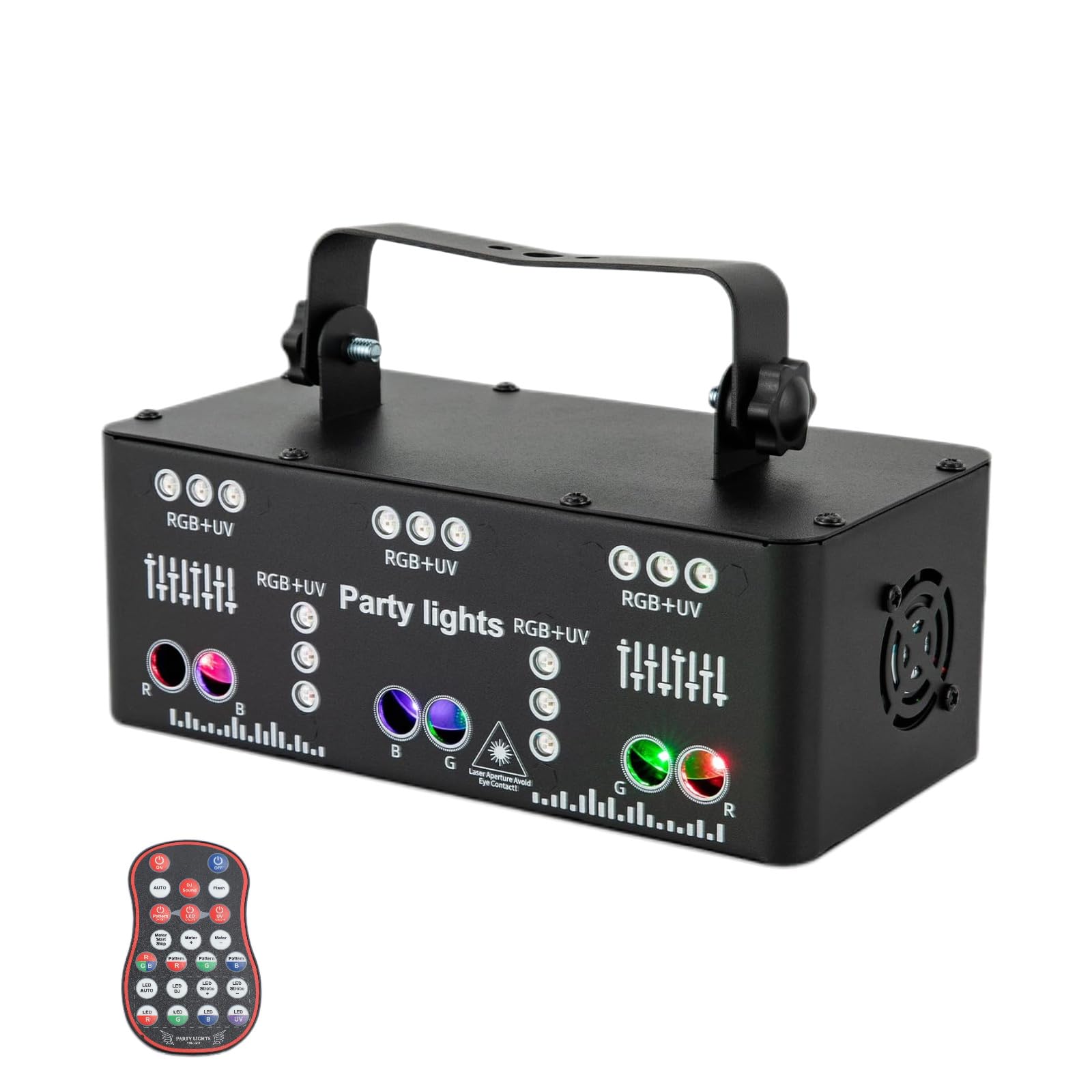 Discolicht Partylicht LED mit RGB & UV, DMX Effektstrahler & Fernbedienung, 4 Strobe Modi, Party Laser Projektor für DJ, Kneipen, KTV, Bühne, Hochzeit, Familientreffen, Klub
