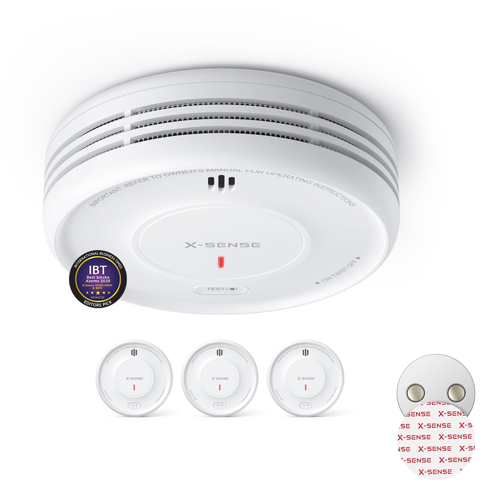 X-Sense Intelligenter Rauchmelder WLAN mit Magnethalterung, Funkrauchmelder smart, 10 Jahre Produktlebensdauer, Austauschbare Batterie, APP-Funktion erfordert die SBS50-Basisstation, XS0D-MR, 3 Stück