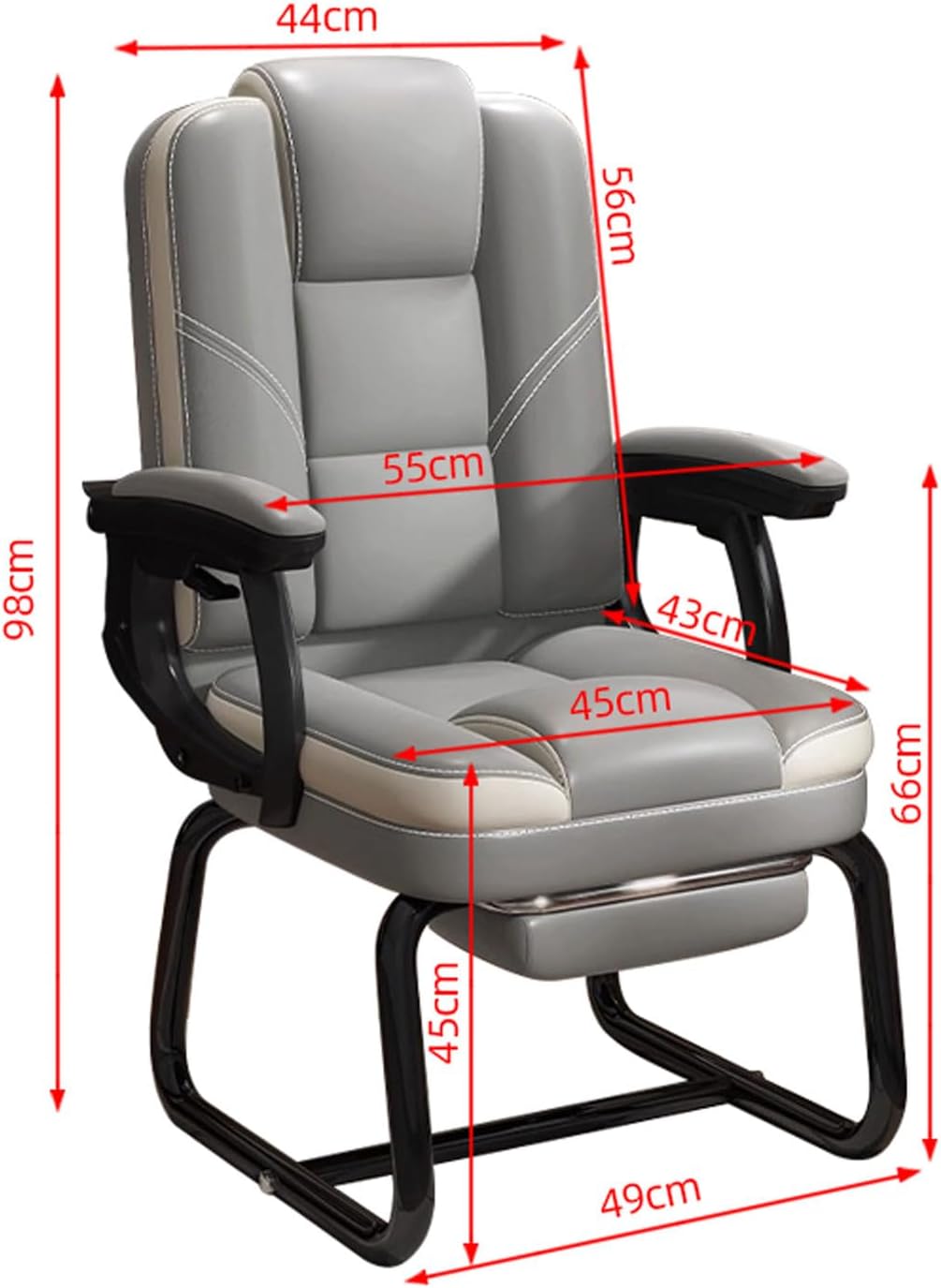Office Chair with Headrest, Sled Base & Lumbar Support, Ergonomic High-Back Sofa Boss Chairs Without Wheels, Executive Reception Chair for Wait Room Church