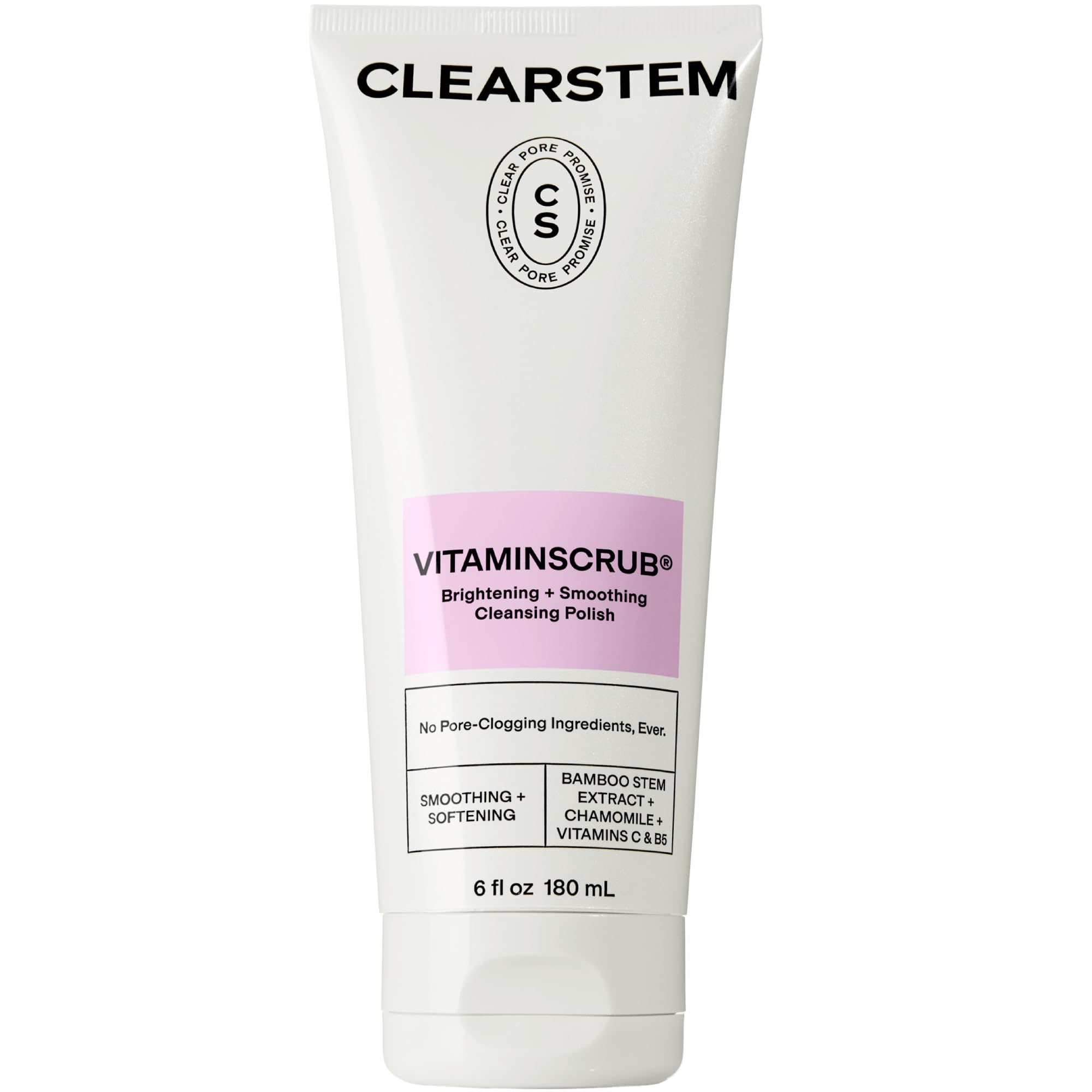 CLEARSTEMVITAMINSCRUB - Antioxidant-Infused Scrub Cleanser - Exfoliating Face Wash + Body Scrub - Vitamin C, Hemp, Bamboo - Skin Care Products - Gluten Free, Cruelty Free - 6 fl oz / 177ml