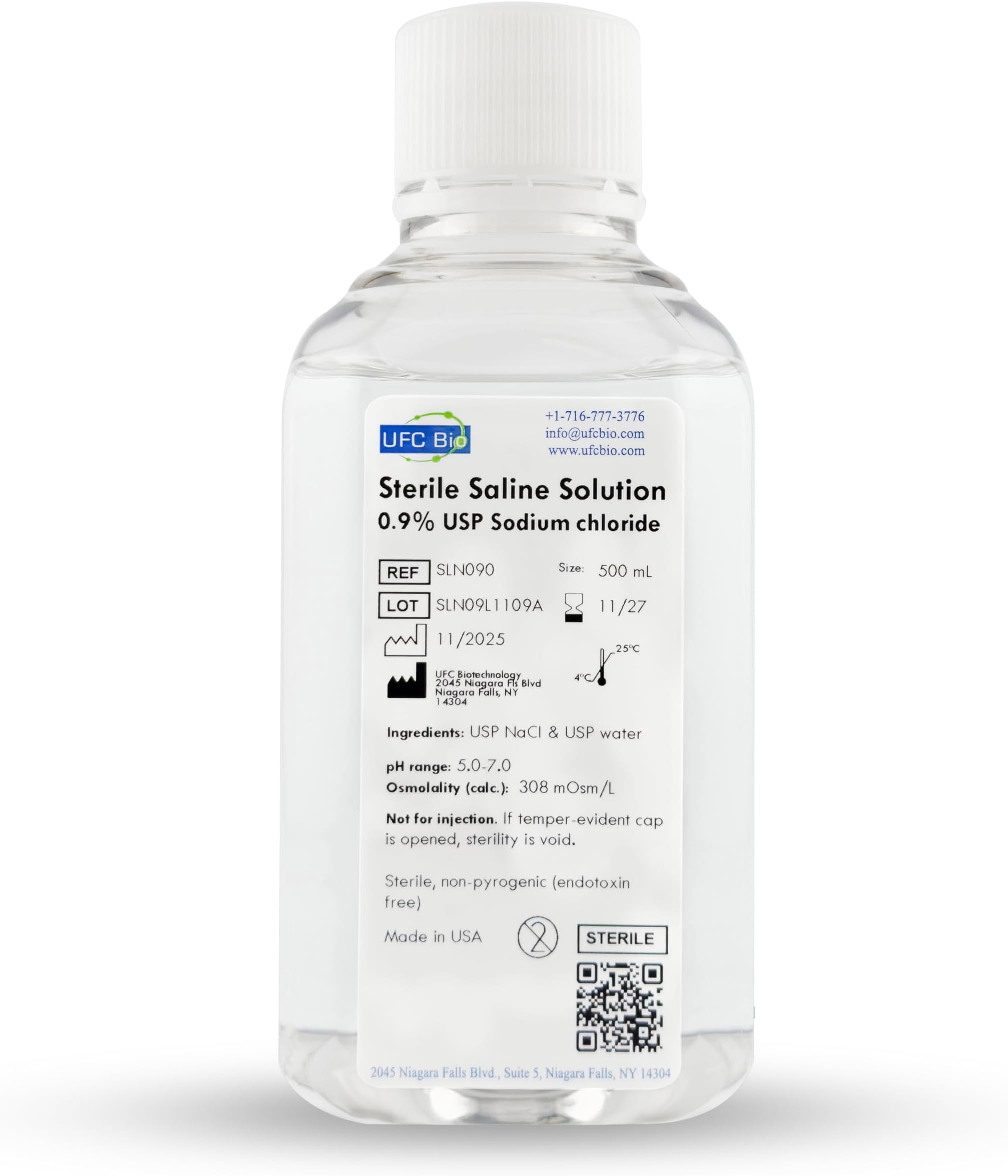 0.9% Normal Saline Solution – Sterile USP Sodium Chloride - Made in USA - 500 mL