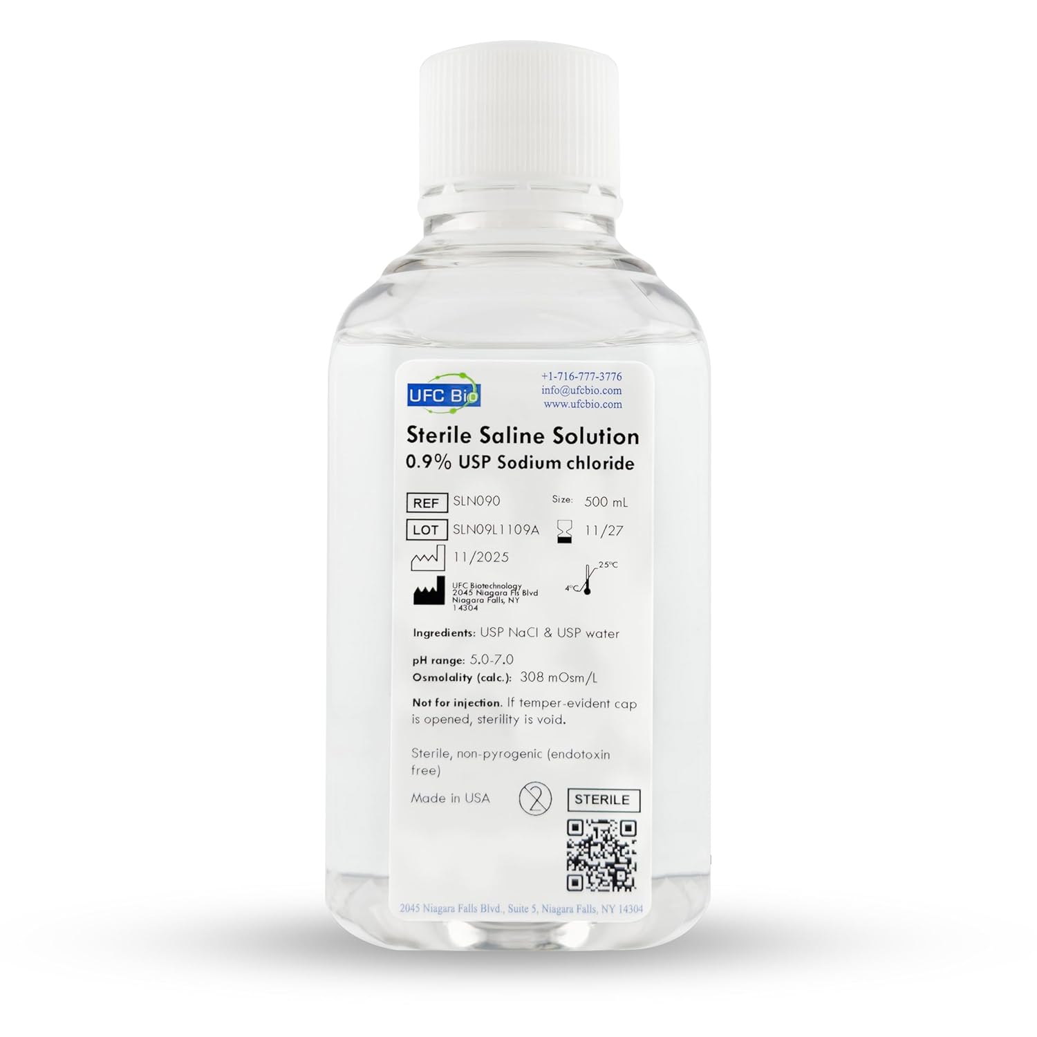 0.9% Normal Saline Solution - Sterile USP Sodium Chloride - Made in USA - 500 mL - (4 Pack - 2000 mL Total)