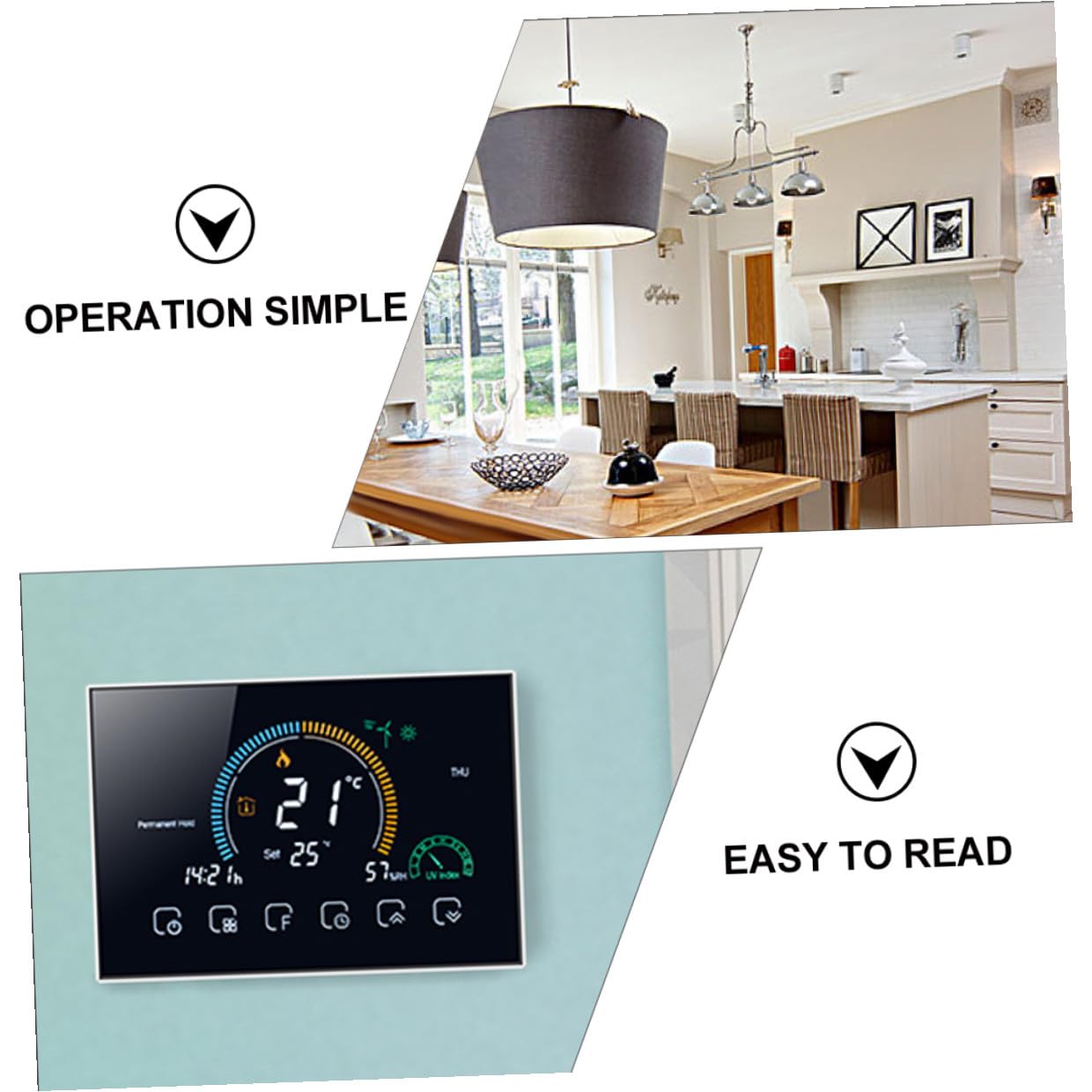 Schwarzer Raumthermostat 95v 5a mit 4, 8 Zoll LCD Touchscreen WLAN | PC Abs Gehäuse, 5 bis 35 Grad Einstellbereich, 86mm Kassette
