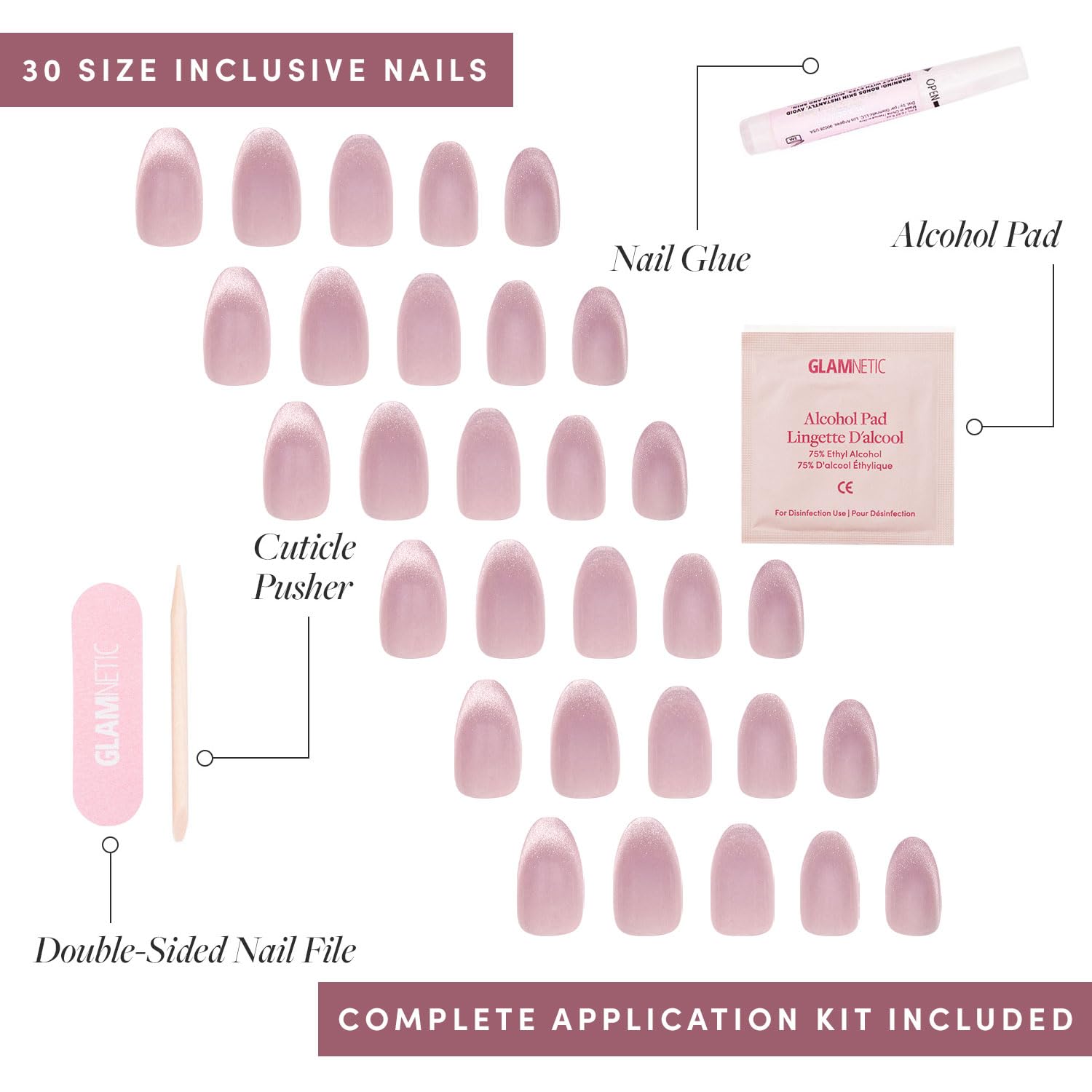 Glamnetic Press-On Nails Bundle - Berry Fizz & Fairy Dust | Magenta Nails and Beige-Pink Nails in Short Oval Shapes with Velvet Metallic Finishes | Reusable Nail Kits