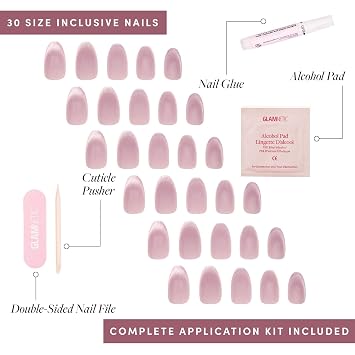 Glamnetic Press-On Nails Bundle - Flamingo Pink, Fairy Dust & Berry Fizz | Classic Almond Fake | Short Oval with a Metallic Finish | Short Oval Magenta Cat-Eye