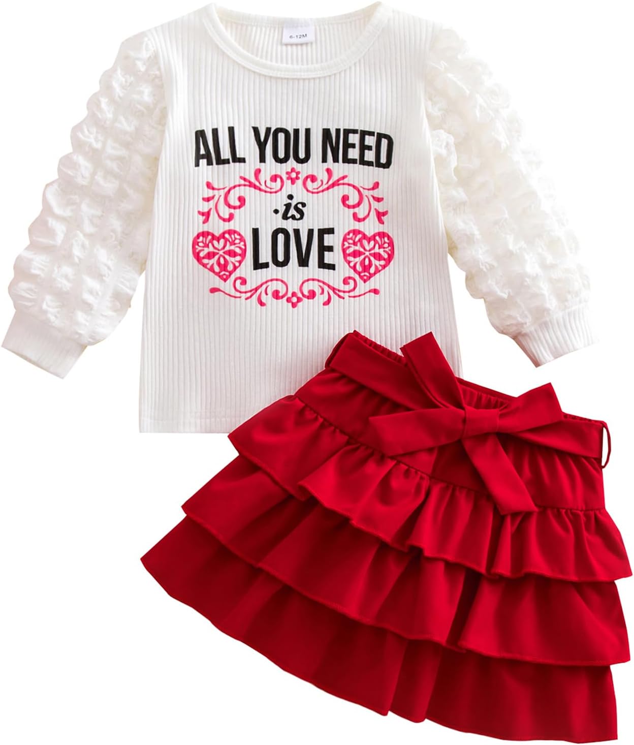 Kayotuas Toddler Girl Valentines Outfit Love Heart Sweatshirt Long Sleeve Shirt and Red Skirts Set Cute Winter Spring Clothes