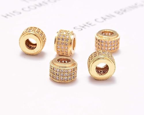 Miniatura 3 de AD Beads Circonita pavimenta diamantes de imitación agujero grande Rondelle cuentas espaciadoras 0.236x0.276 in 5Pcs Clear on Gold