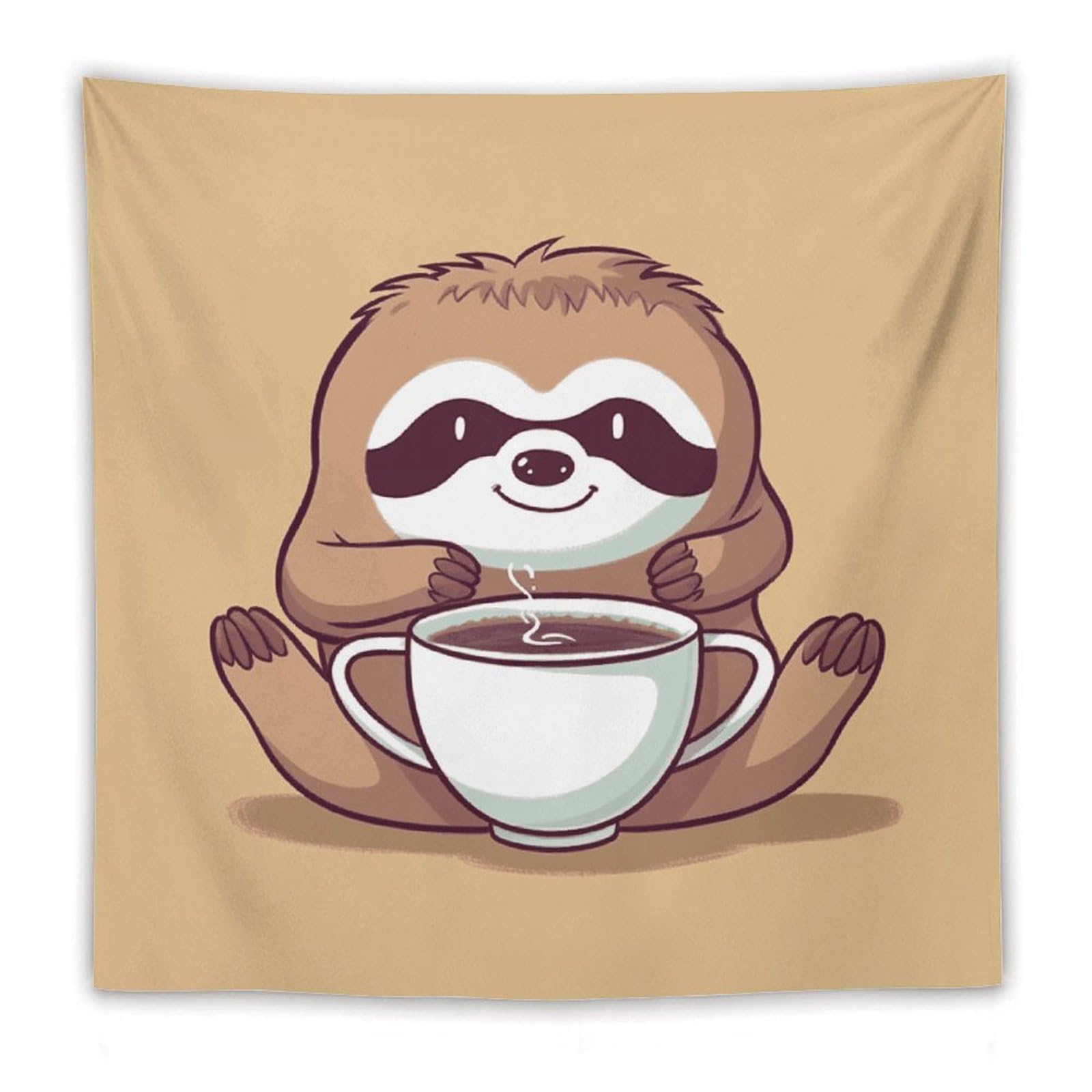 LDGSUPH Yoga Sloth Coffee Tapestry Wall Hanging Decor Anti-fading Aesthetic Wall Tapestries Fashion Wall Blanket Decor Modern Wall Art Tapestry for Bedroom Home Decor 60"x60"