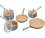Ninja Extended Life 5-Piece Ceramic Cookware Set (20 & 24cm Frying Pans + 16, 18 & 20cm Saucepans & Lids), Non-Stick (No PFAs, PFOAs, Lead or Cadmium), Oven Safe 285°C, Terracotta/Grey, CW95000EUUKDB