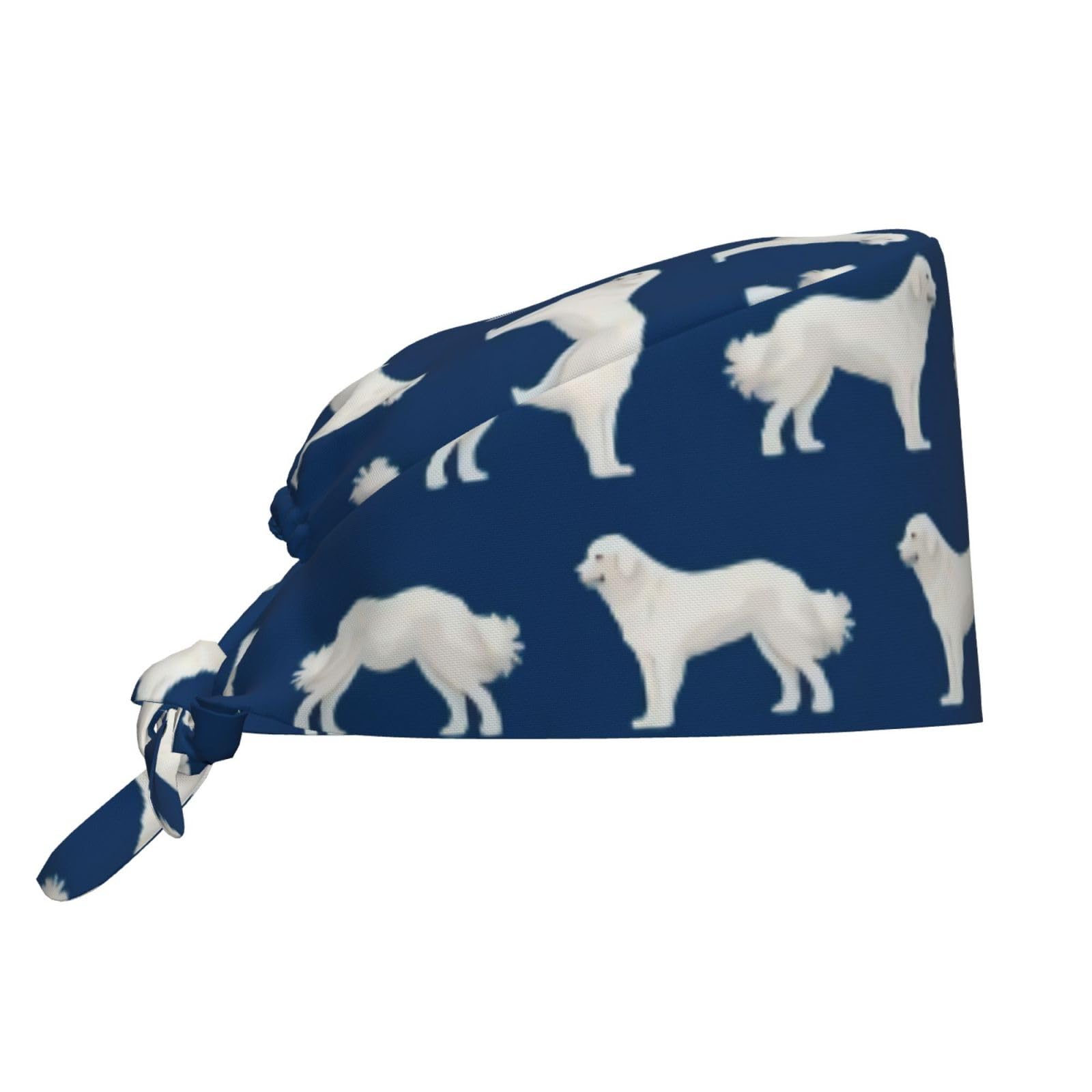 Cute Pug Dog Print Working Cap Scrub Cap with Sweatband,Adjustable Fashion Bandage Tie Back Hat Headwear for Women Men