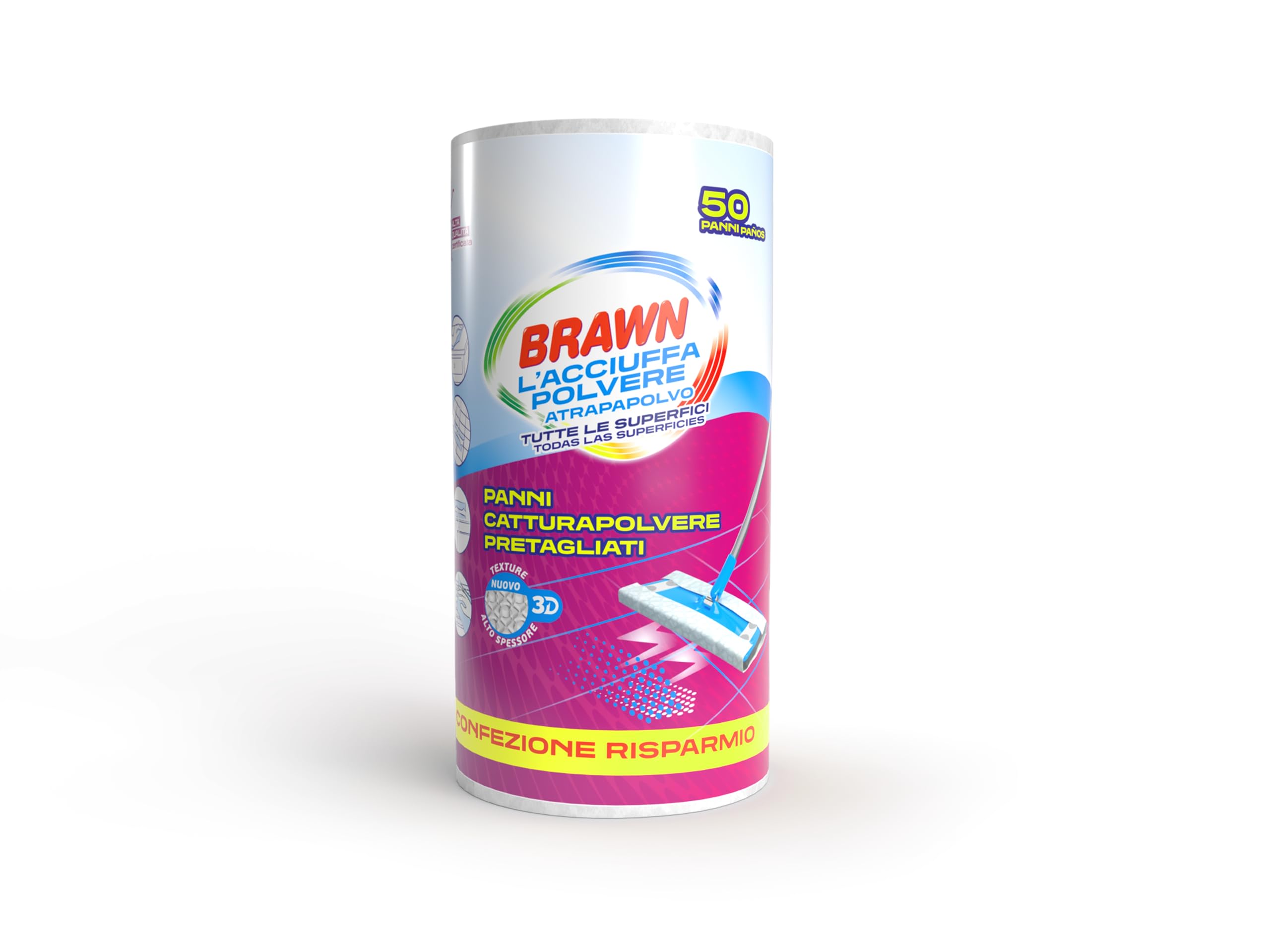 Brawn HQ Rouleau avec Chiffons prédécoupés pour balais Standard et balais Maxi, Tissu en Texture 3D à Haute épaisseur avec Plus