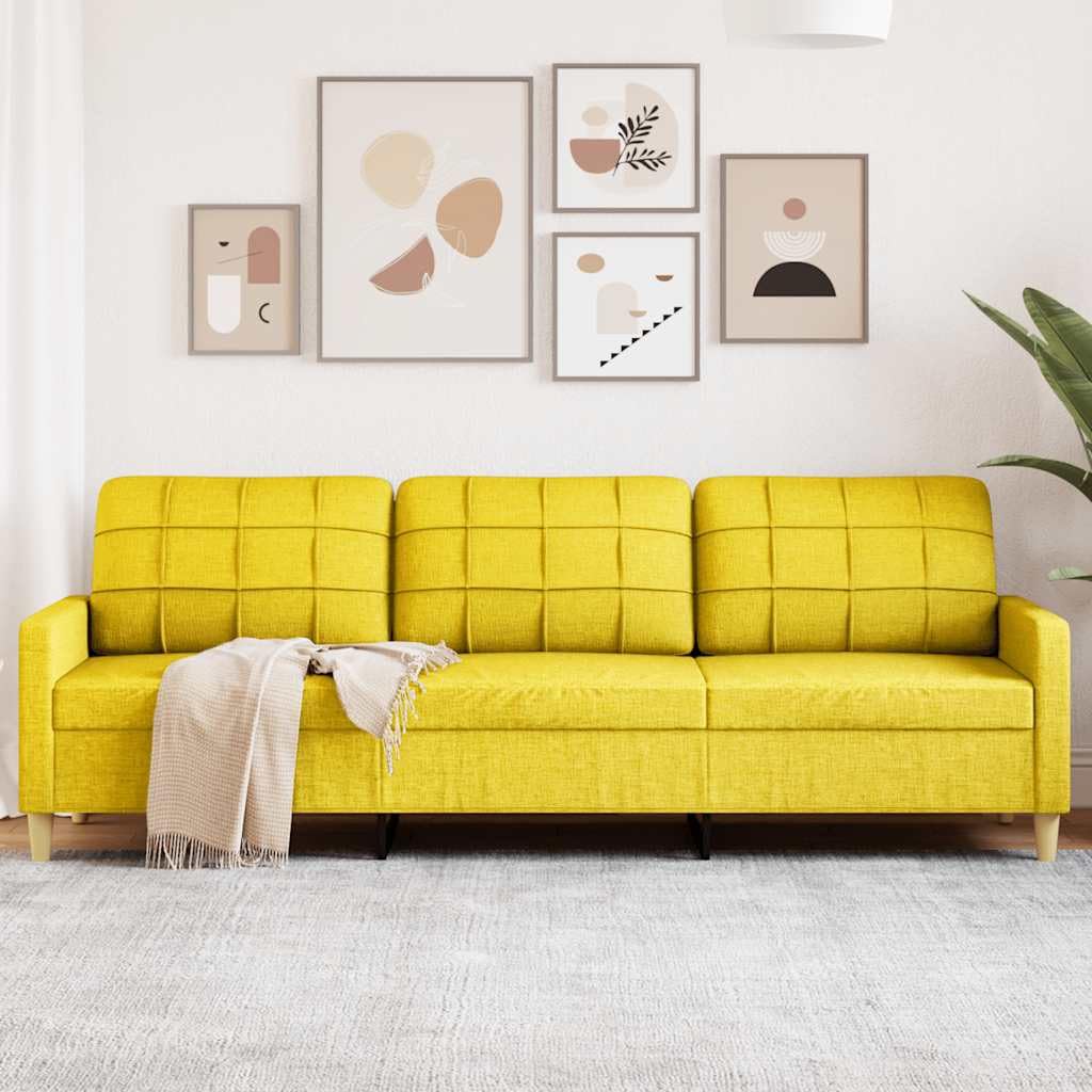 Sofa 3-osobowa, jasnożółta, szerokość siedziska: 210 cm, nowoczesny mebel tapicerowany z metalowym stelażem, do salonu, relaksu, wygodna kanapa