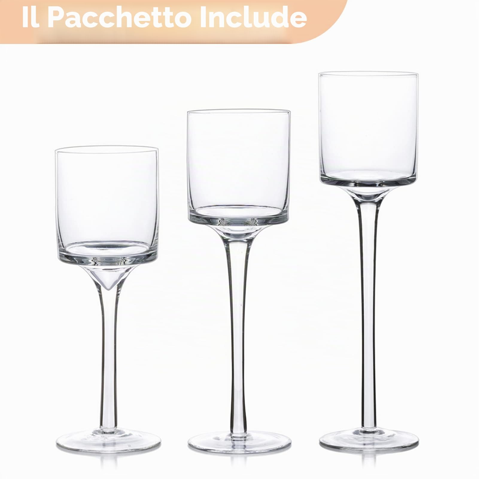 Nuptio Portacandele A Lume Candela 3 Pezzi Portacandele Vetro per Lumino e Candele Galleggianti, Alto Elegante Portacandele Colonna per Tavola Festa Nozze Centrotavola Natale Soggiorno Decorazioni