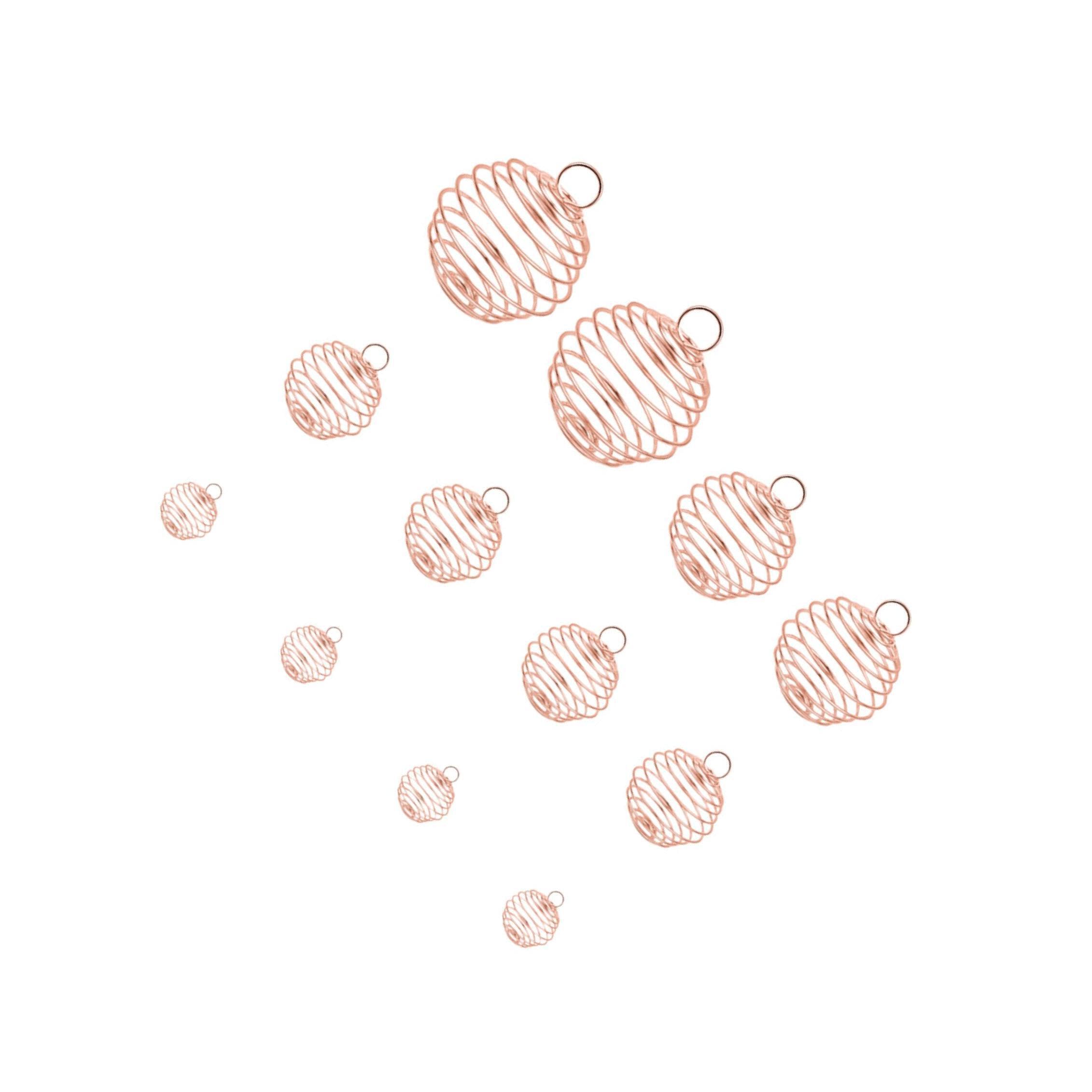 Zambuph Bead Cage Pendants Round Dangle Charms with Hole Lively Hollow Cage Pendants Dynamic Charms Supporting Craft Projects Spring Ball Bead Cages Pendant, Rose Gold, 10mm 15mm 20mm 25mm