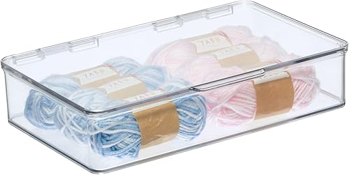 mDesign Organizador de almacenamiento apilable de plástico poco profundo con tapa con bisagras, crayón, cuentas, costura, pasatiempos - Caja de
