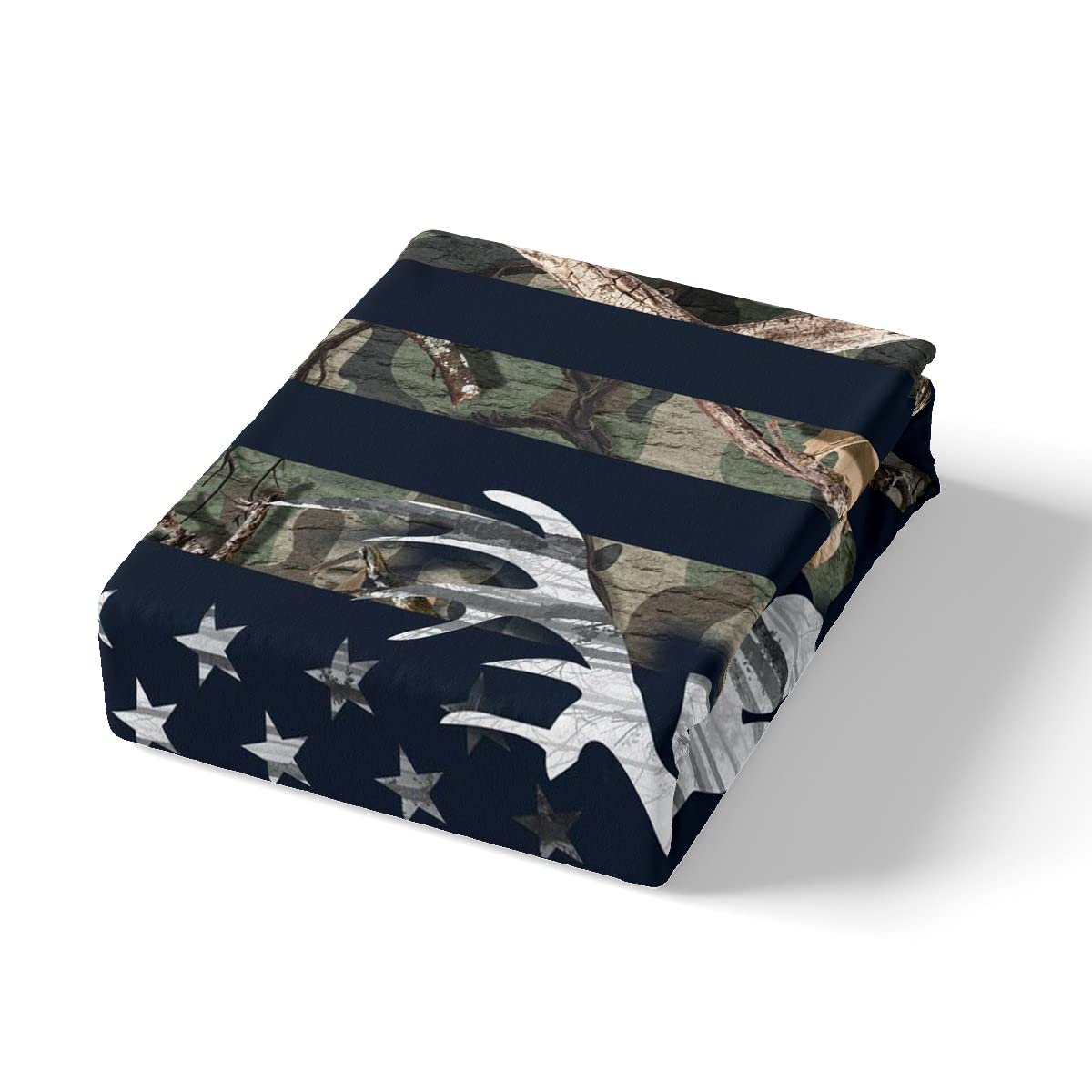 Camouflage USA Flag Duvet Cover Single Size,Green Camo Grey Deer Antlers and Trees Natural Comforter Cover for Adults Kids Bedroom Decor,American Flag Bedding Set 1 Pillowcase,No Comforter - Image 4