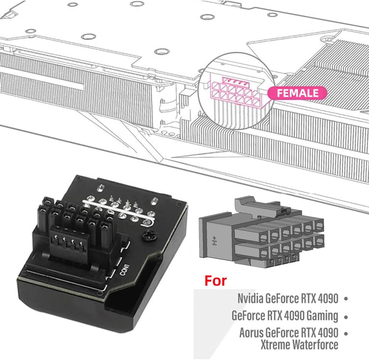 CY Adapter 12VHPWR ATX3.0 PCI-E5.0 Power Modular Male to Female Adapter Up Angled 90 Degree Extension for 3080 3090TI PSU 16Pin 12+4P Graphics Card
