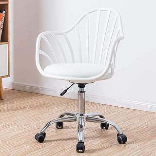 DFLY Sillón Reclinable Ergonómico para Silla De Oficina, Silla Giratoria Cómoda Y Económica, 13cm Silla Gaming De Altura Ajustable con Reposabrazos Y Ruedas,Blanco