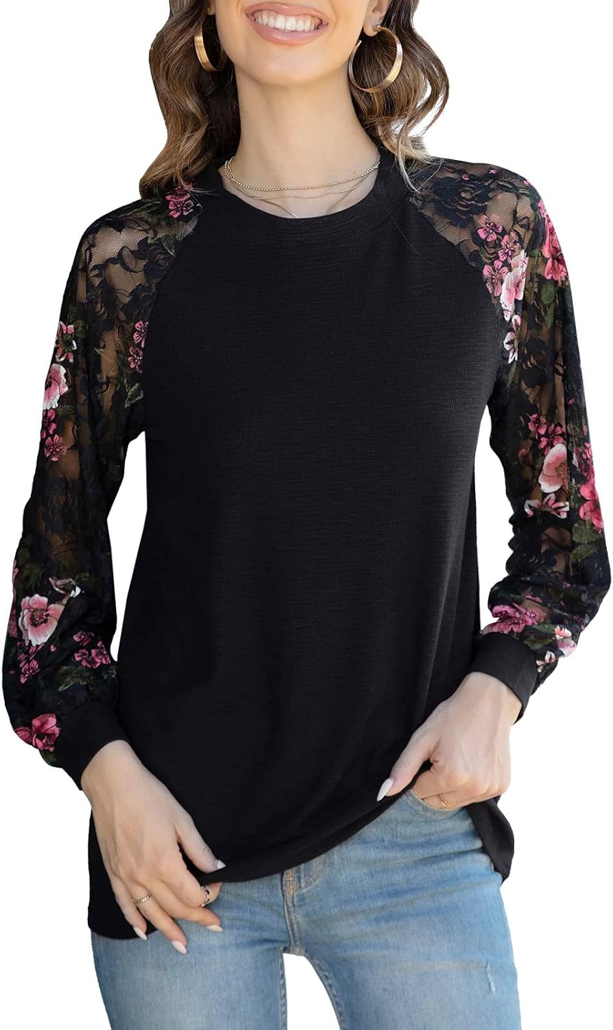 Women’s Long/Short Sleeve Tops Lace Shirt Casual Loose T Shirts Blouses