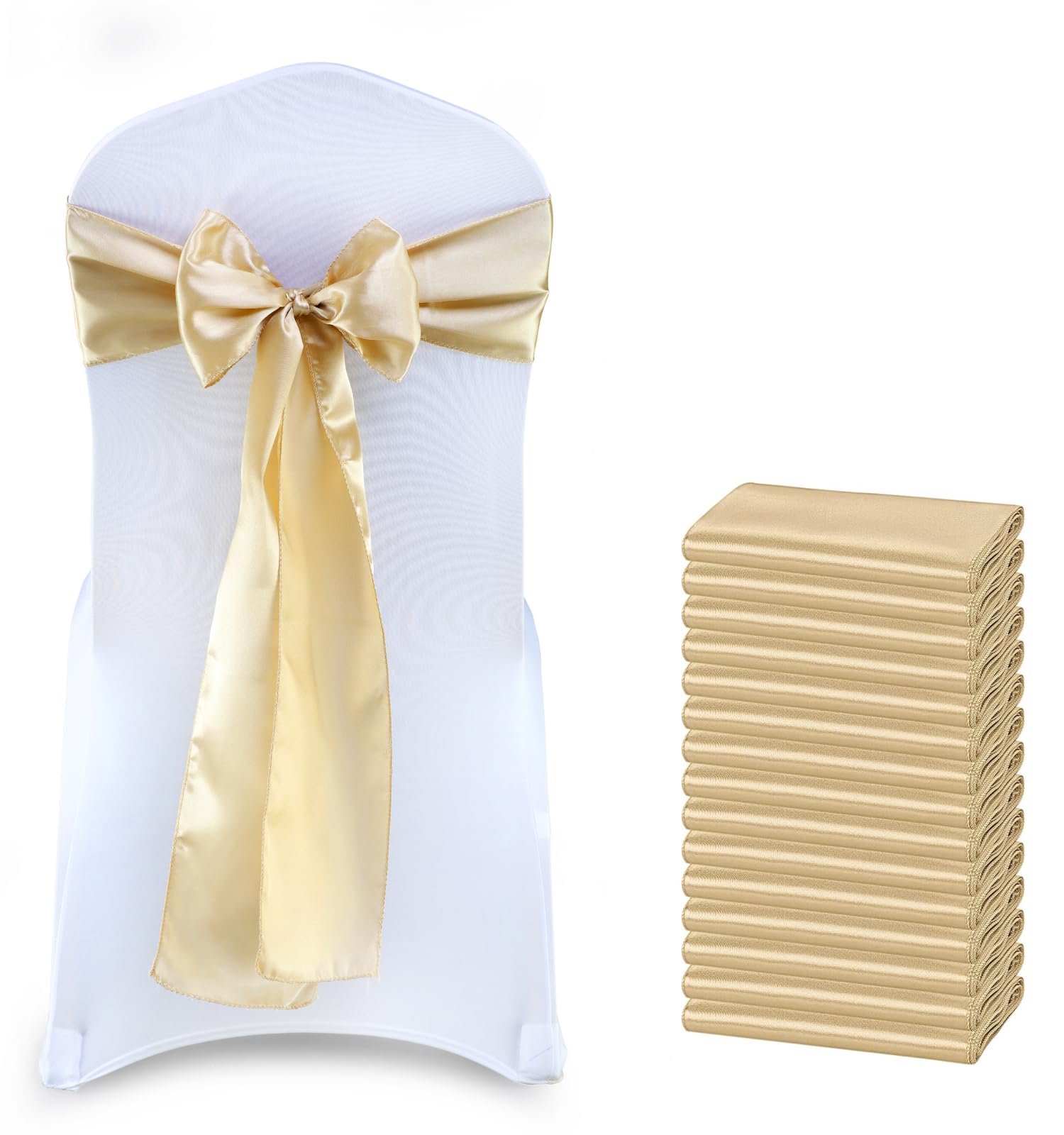 VDS Satin Chair Sashes Chair Cover Back Tie Sateen Bows Ribbon for Wedding Birthday Graduation Engagement Ceremony Event Party Banquet Venue Hotel All Dining Chair Decoration (75PC) (Champagne) — image 1