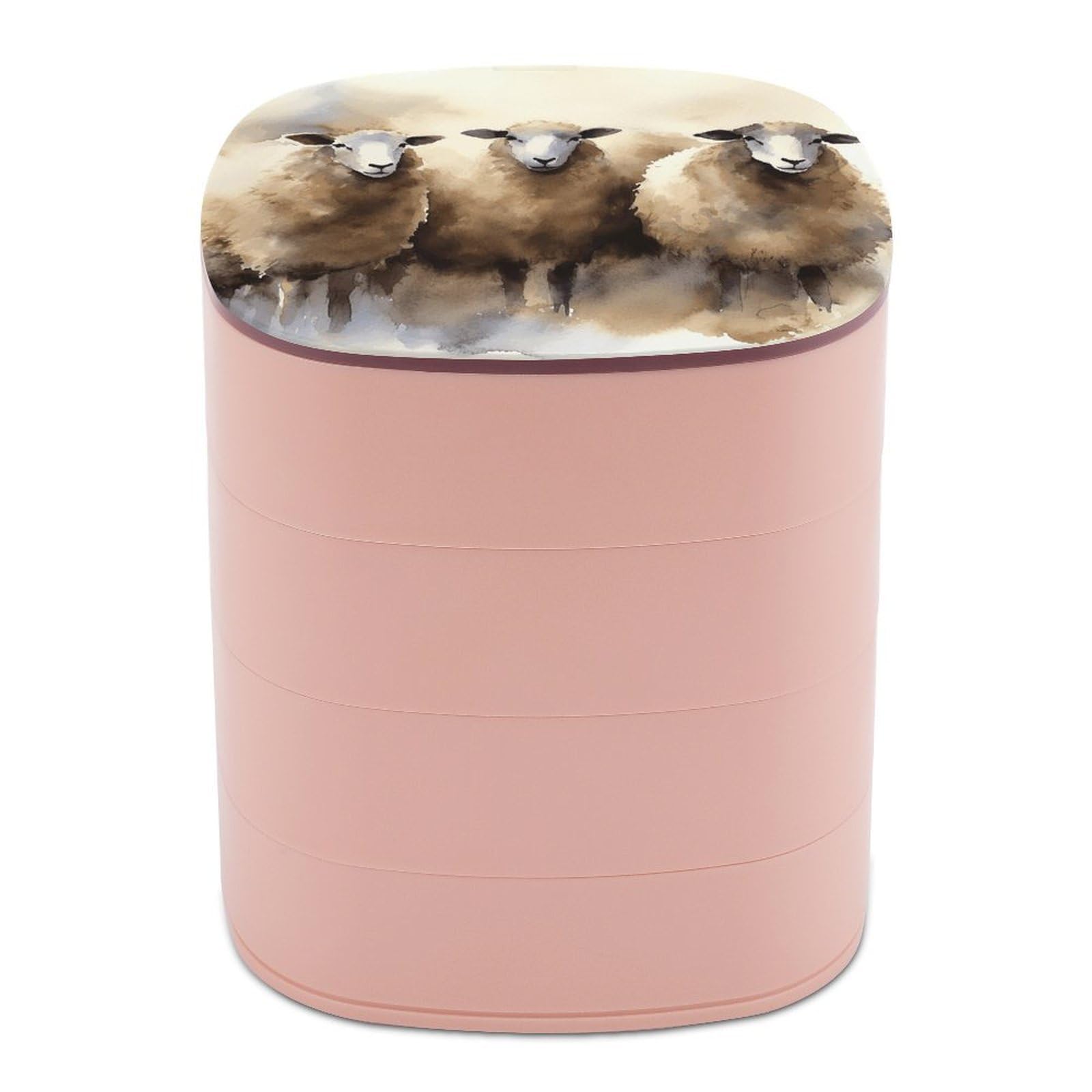VstaDank 360° Rotating Sheeps Watercolor Jewelry Box, Multi-Layer Large Capacity Jewelry Organizer for Earrings Necklaces Rings, Dustproof Desktop Storage Case for Women
