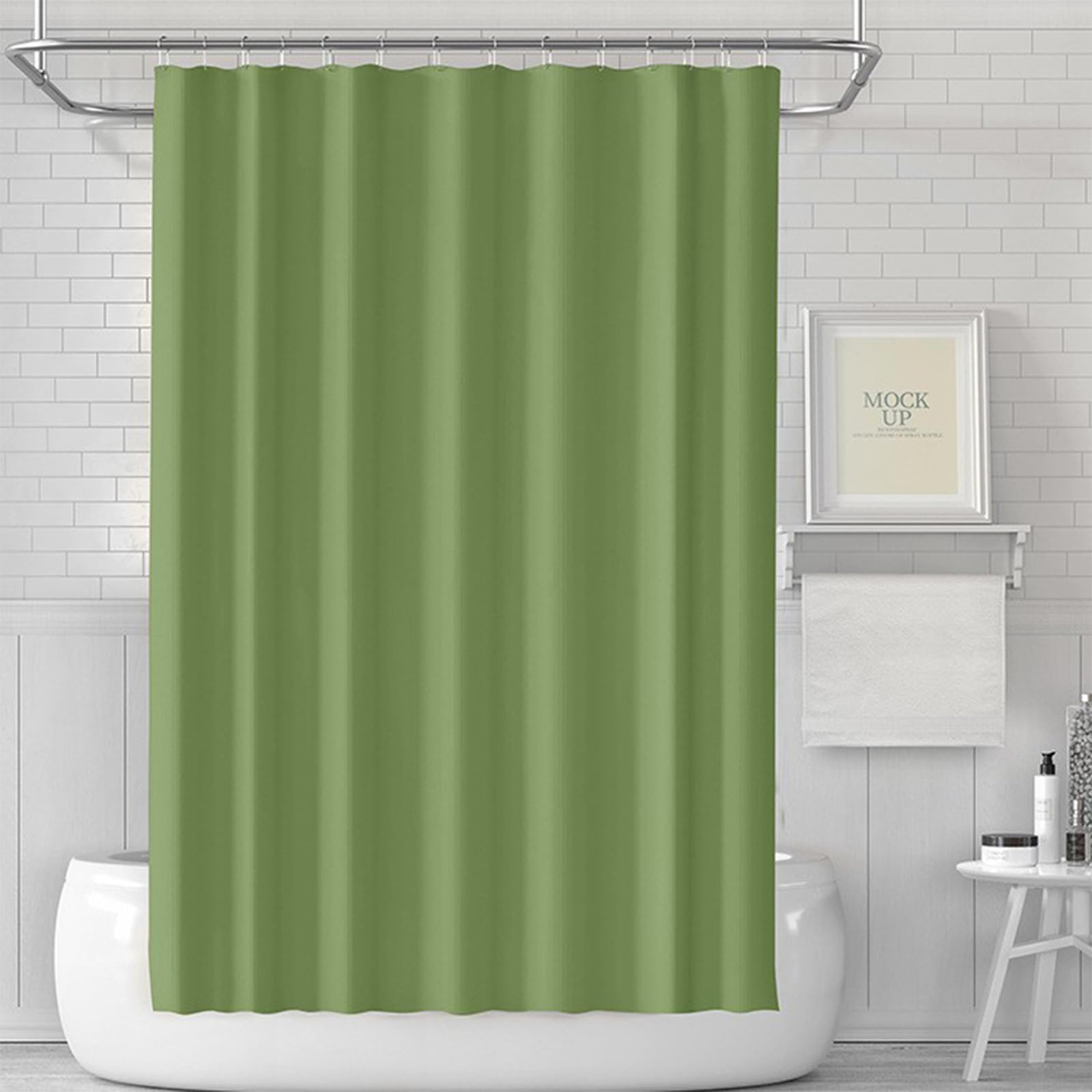 ECO Shower Curtain 180x180cm, Solid Green PEVA Waterproof Heavy Duty With 3 Magnets, 12 Plastic Hooks