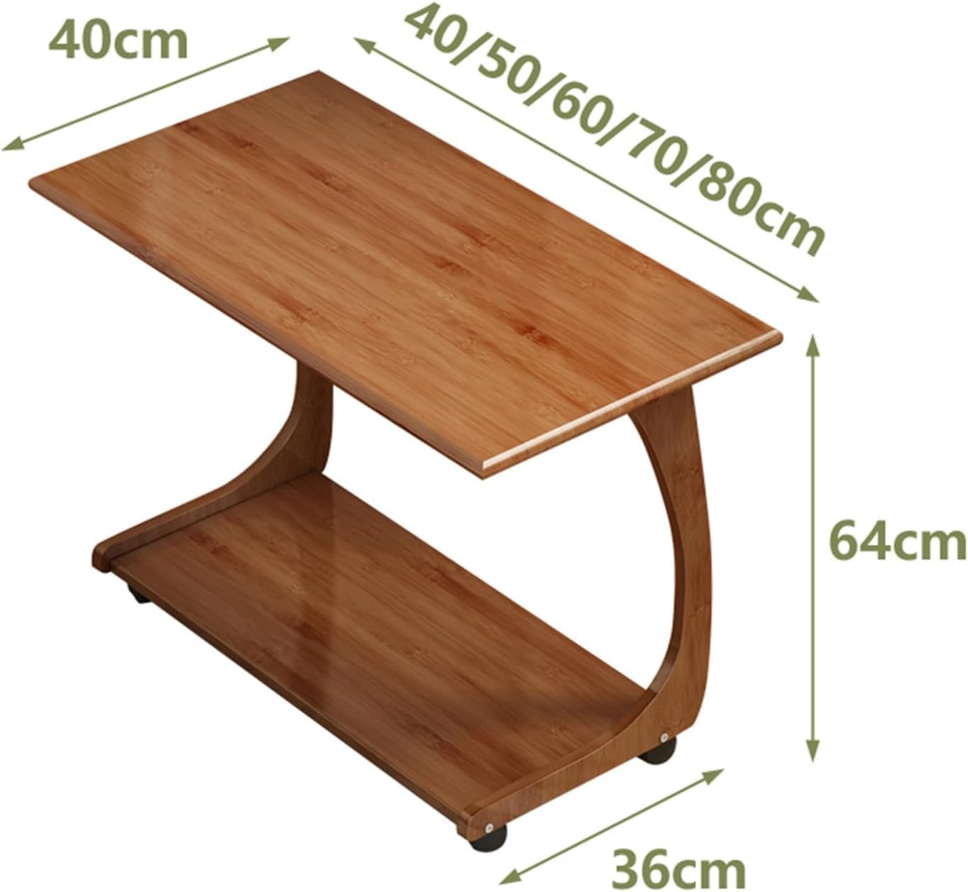 Aimery Office End Table C Shape Bedside Table Nightstand TV Tray Table Mobile Side Table with Wheels, Sofa End Table, with Bottom Shelf, for Bedroom (Size : 70 * 40 * 64CM)