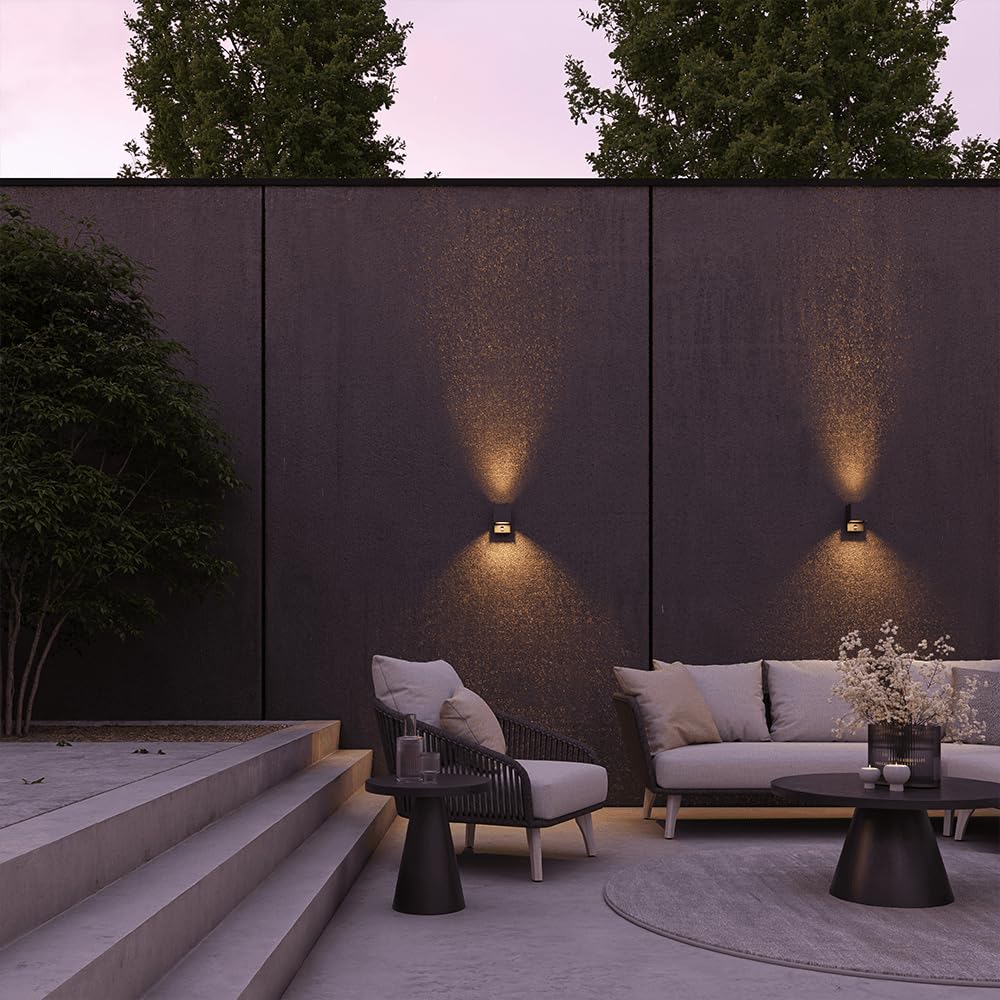 HOFTRONIC - Kansas LED Wandleuchte Außen mit Bewegungsmelder & Dämmerungsschalter – Up & Down Wandlampe, Einstellbarer Lichtstrahl, IP65, 7W 3000K Warmweiß, Außenleuchte für Haus, Terrasse & Garten