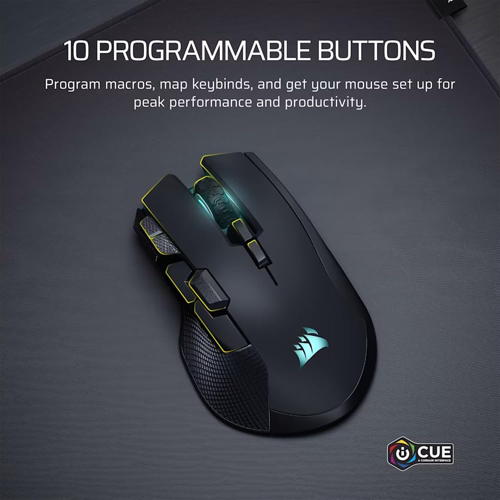 CORSAIR IRONCLAW Bezprzewodowa mysz do gier SE, 26 000 DPI, ergonomiczna konstrukcja dla większych dłoni, 10 programowalnych przycisków, do MOBA, FPS, MMO, czarna