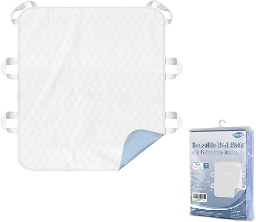 Almohadillas de cama lavables con 6 asas resistentes de 34 x 36 pulgadas, almohadillas reutilizables extra grandes de 4 capas a prueba de fugas,