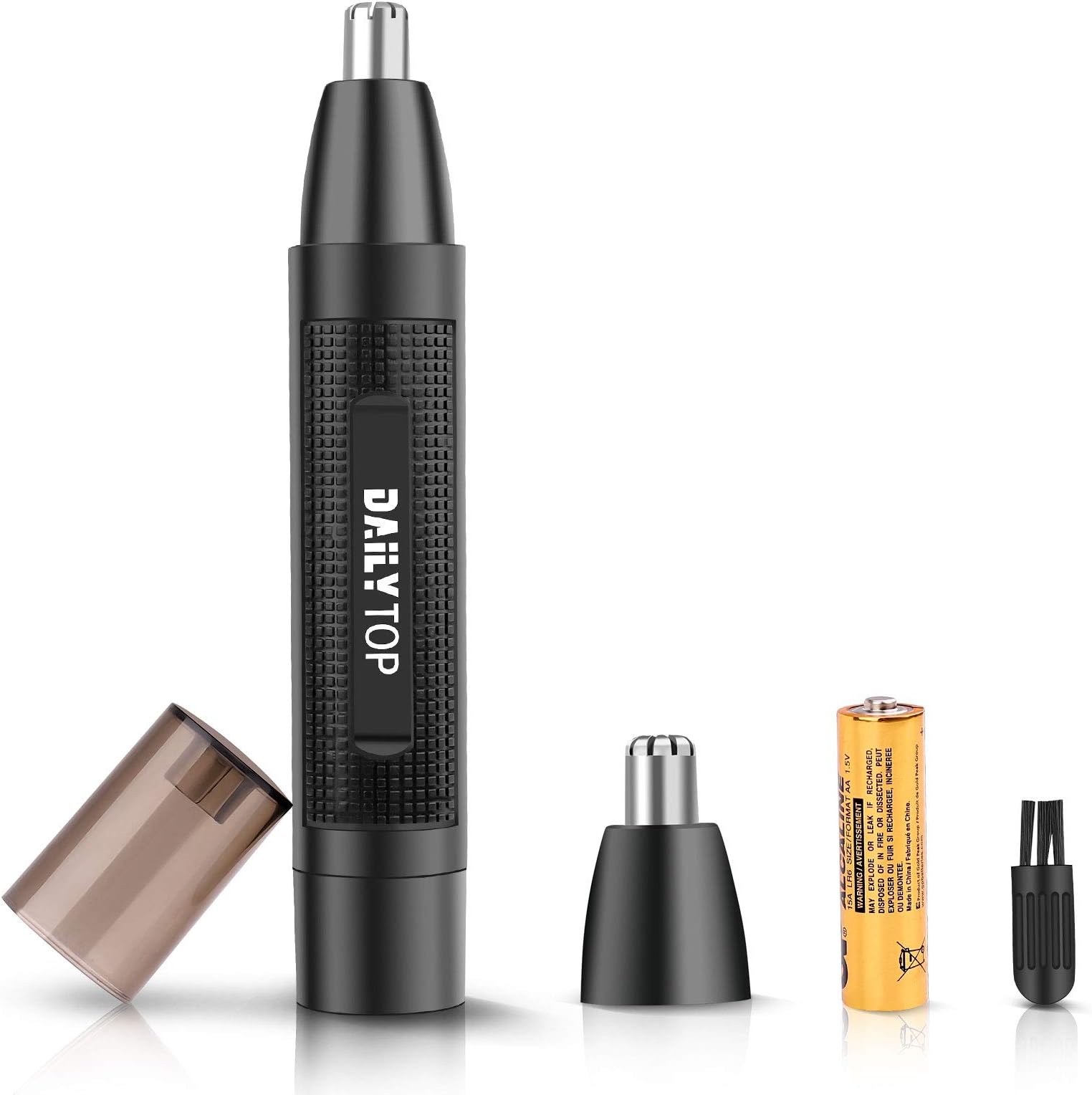 Nose and Ear Hair Trimmer, Professional Painless Electric Nose Hair Removal for Men, Battery-operated, Dual Edge Blades with Cleaning Brush,Black
