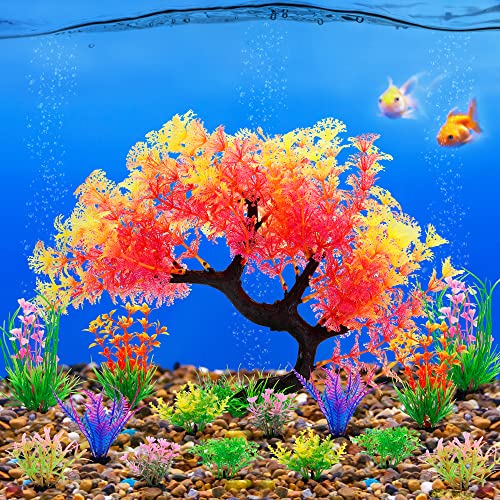 Image of MyLifeUNIT Fish Tank Decorations, 15 Pack Artificial Aquarium Plants Tree Set for Fish Tank Decor (Pink Set)