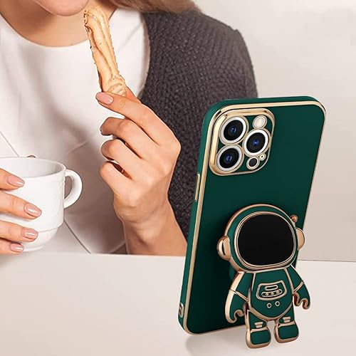 Miniatura 3 de AIGOMARA Funda de soporte oculto de astronauta chapado en 6D para iPhone 12 Pro funda plegable de astronauta con protector de cámara TPU suave a