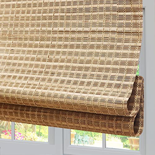 Lantime Wood Cordless Roman Shades, Lined Blackout Bamboo Window Shades Blinds, Rubkhari #TOP1