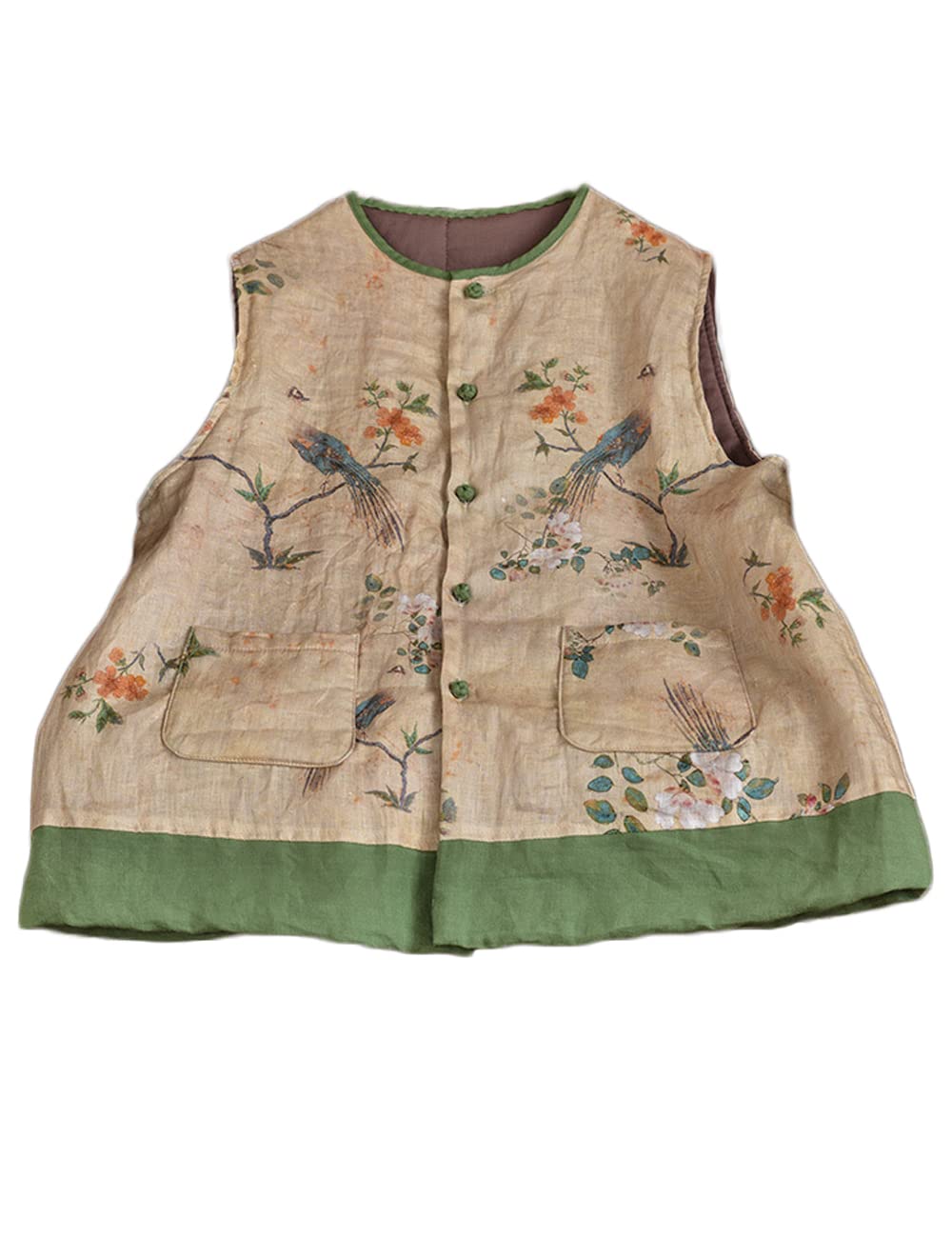 NFYM Veste matelassée légère en coton et lin imprimé printemps et automne Manteau rembourré vintage pour femme
