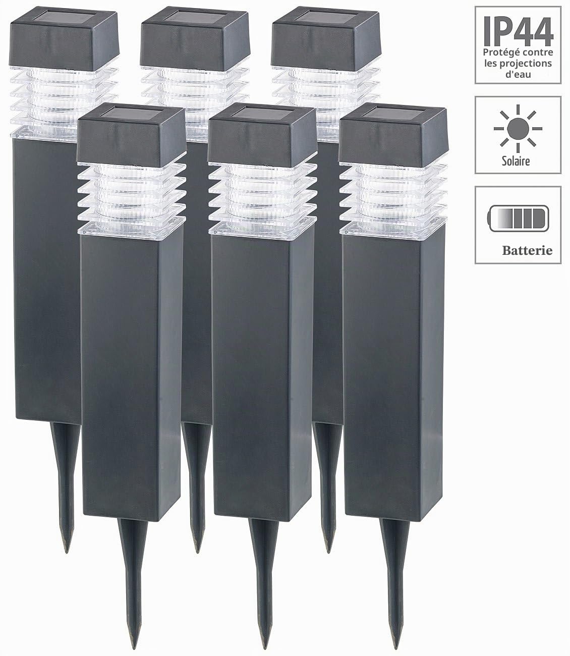 Bornes lumineuses solaires à LED avec capteur de luminosité - Carrées - x6 [Lunartec]